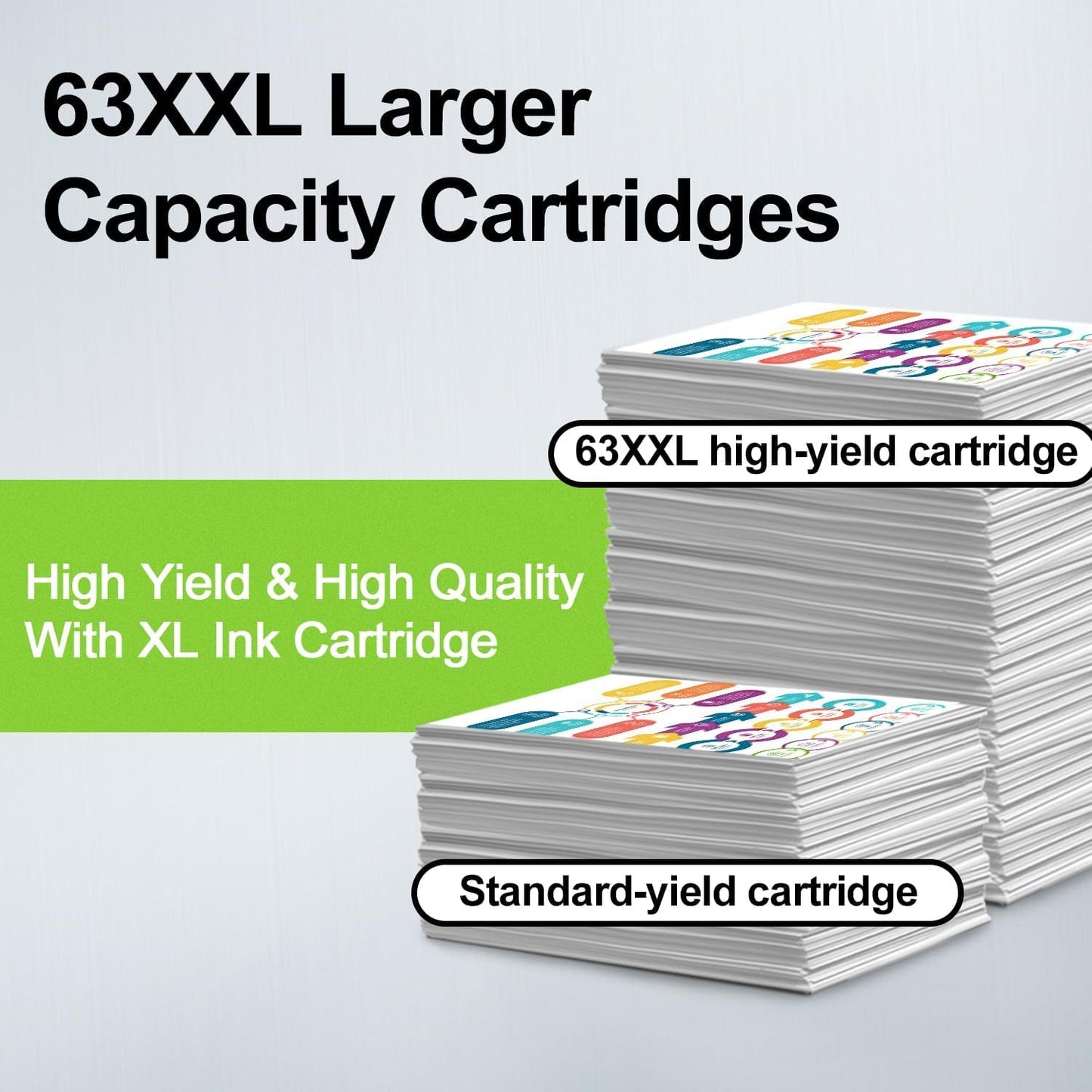 63XXL Black Ink Cartridges Replacement for HP Ink 63 63 XXL 63 XL Black Ink Works with Officejet 3830 4650 5252 5255 5258 Envy 4520 4512 Deskjet 1112 2132 3632 Printer（2 Black）