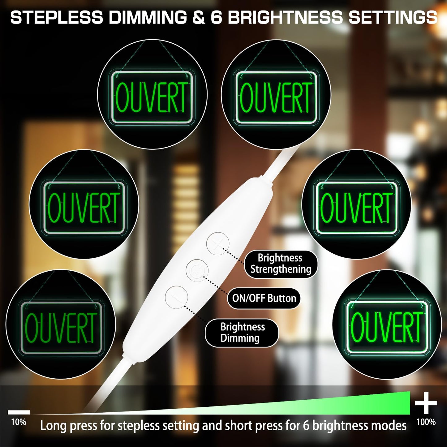 ReyeeInc Signe Ouvert Pour les entreprises, Bright and Dimmable Ouvert Sign Francais LED and USB Light up French Open Sign for Business Window Shop Store Restaurant Salon Bar Wall Office (15.4*10.2")