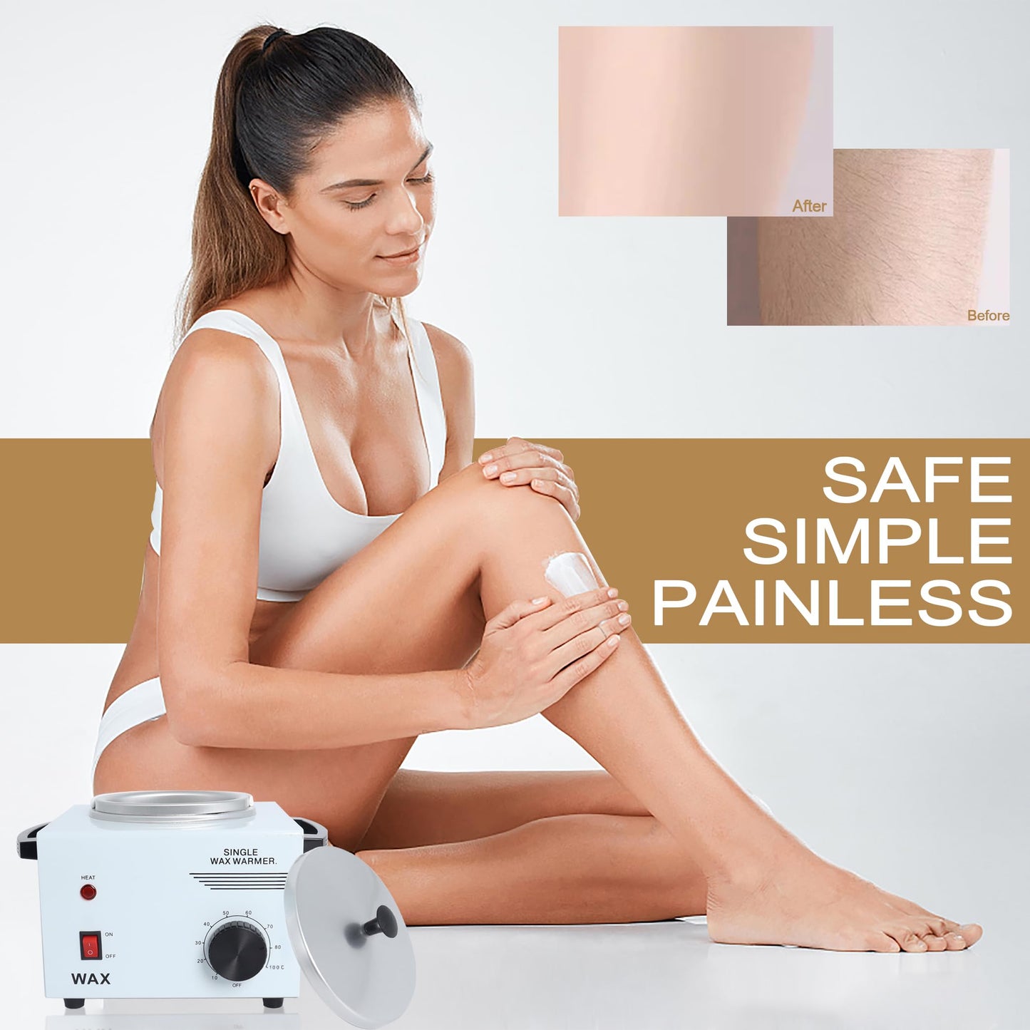 Electric Wax Warmer Machine for Body Hair Removal Hot SPA Aluminum Heater with Wooden Wax Sticks-Single Pot