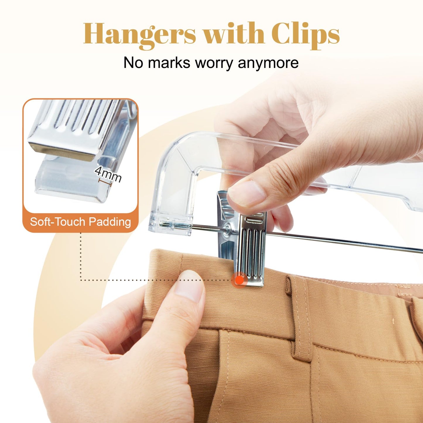 House Day Clear Skirt Hangers with Clips, Non-Slip Pants Hangers for Closet, Clip Hanger for Pant, Skirts, Shorts, 14'' Clear Plastic Hanger, Pack of 25