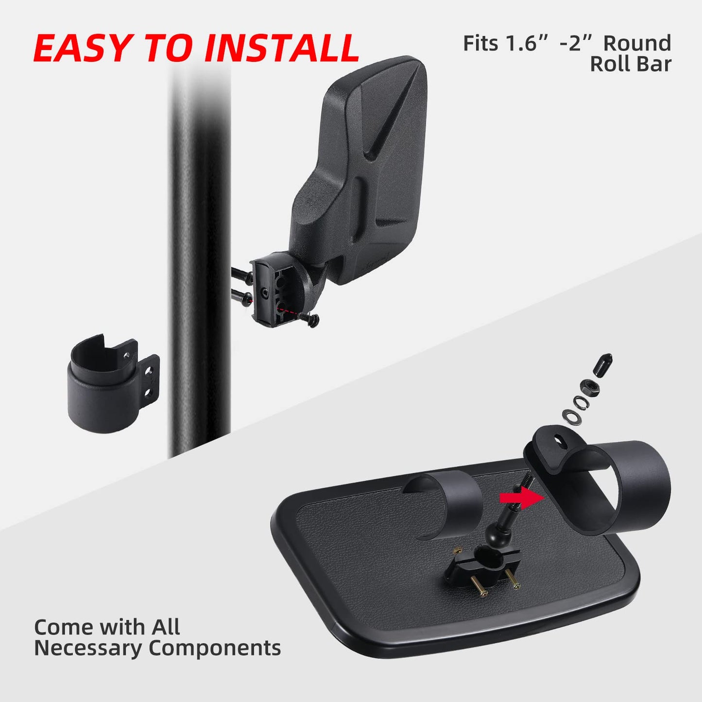 OFIG UTV Side Mirrors And UTV Center Mirror for 1.6" to 2" Roll Bar,Adjustable Break Away UTV Mirrors Compatible with Polaris RZR 900 1000 Can Am Mule Rhino Yamaha YXZ CFMOTO Zforce