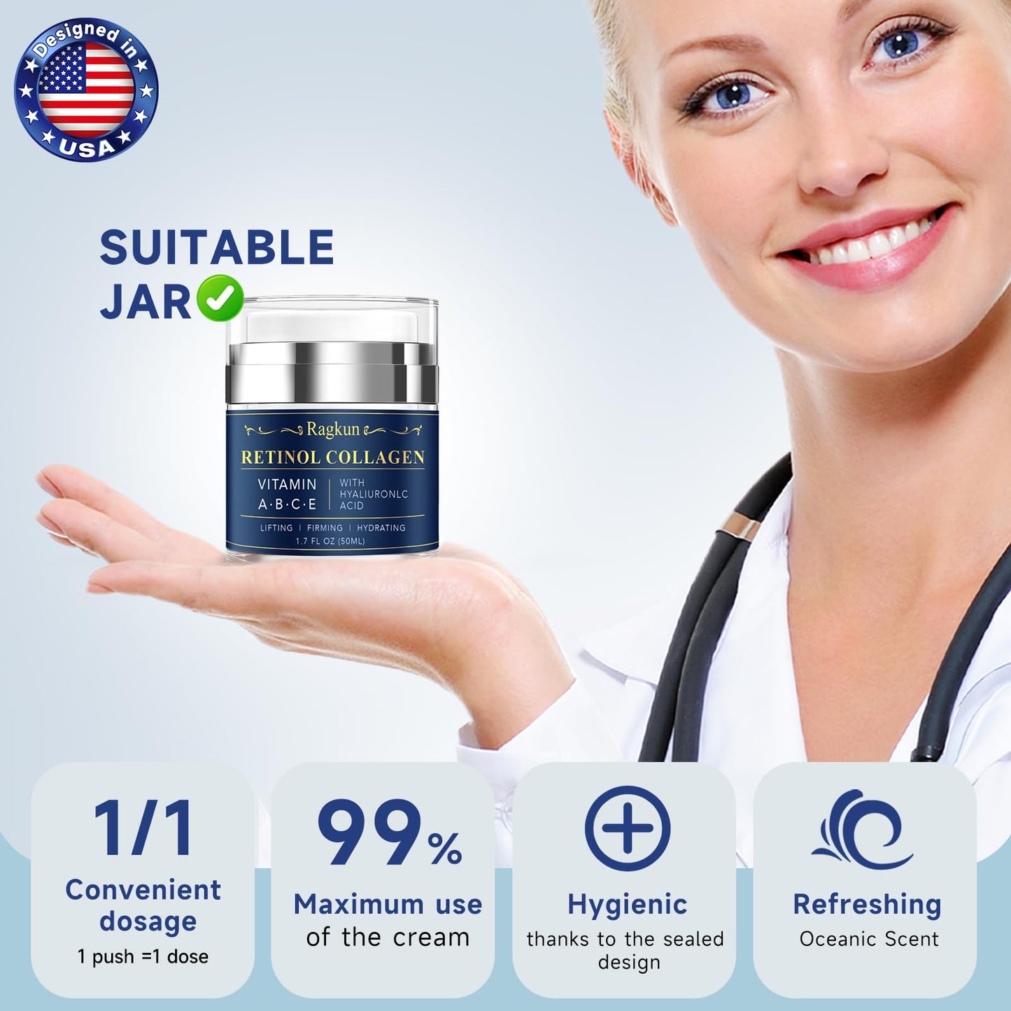 Face Moisturizer Retinol Cream - Neck Collagen Creams for Tightening and Firming - Anti Aging Day & Night Facial Moisturizer for Women & Men, Tighten and Lift Wrinkle Cream - 2-Pack