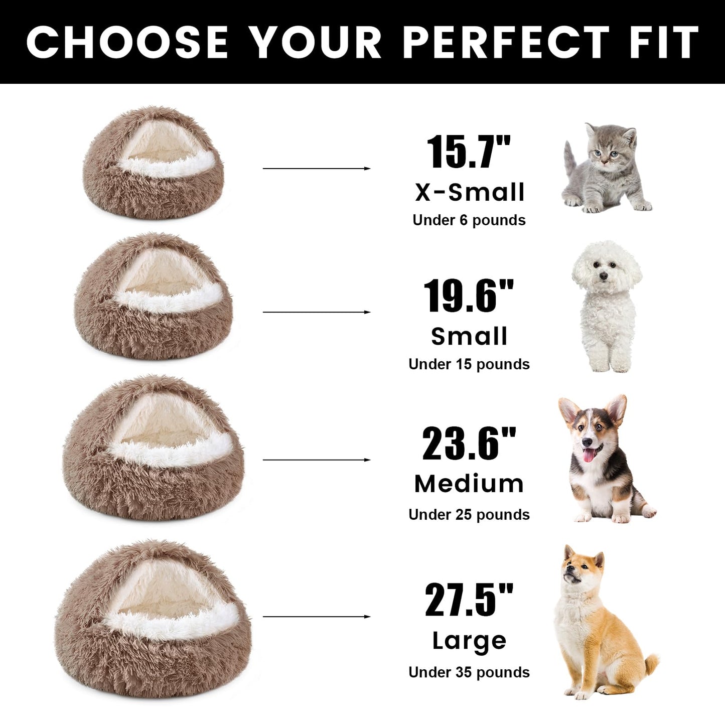 NOYAL Dog Bed Round Hooded Plush Cat Cave Donut Anti Anxiety Fluffy Dog Bed for Small Medium Dog and Cat