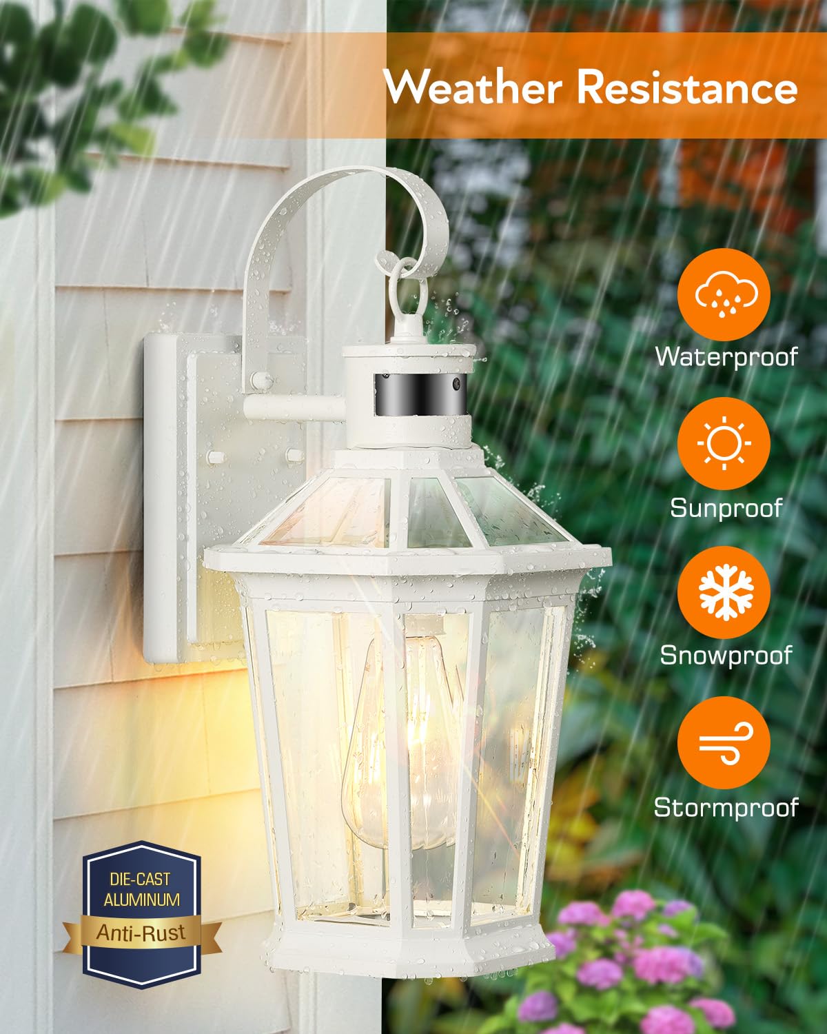 VIANIS Outdoor Wall Lantern with Motion Sensor, Dusk to Dawn Exterior Light Fixtures Wall Mount, Modern White Outside Front Porch Light, Anti-Rust 100% Aluminum Outdoor Wall Sconce for Garage