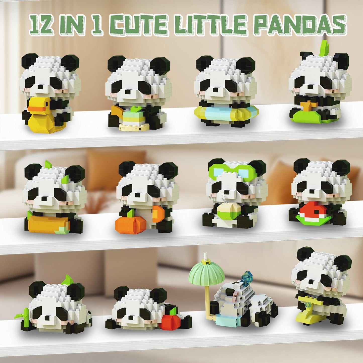 HIGH GODO 12Pack Pandas Party Favors Building Set, 1977PCS Cute Animals Set for Goodie Bag Stuffers Classroom Prizes, Party Favors Birthday Easter Gifts for Teens 14+ (Not Compatible with Major Brand)