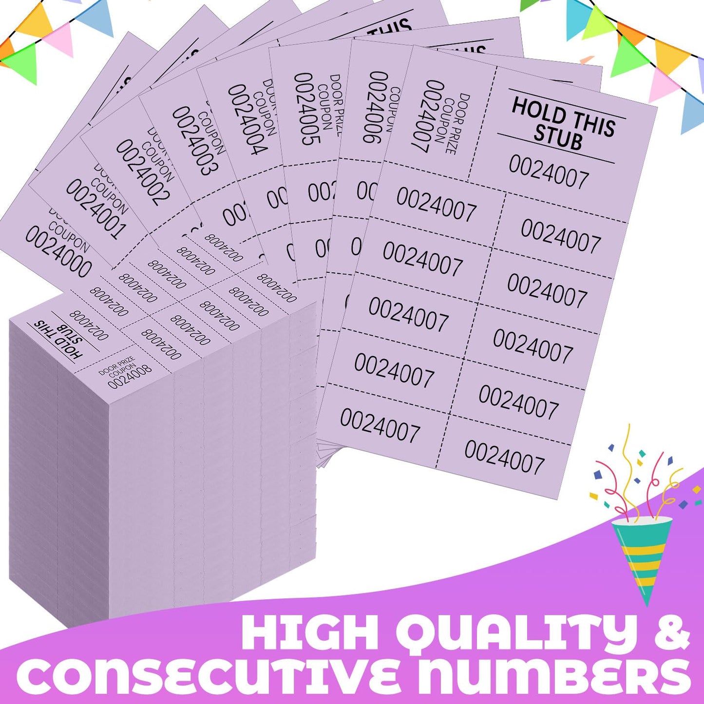 Kosiz 1000 Sheets Raffle Tickets with 10 Bid Numbers Per Sheet Colored Raffle Tickets Sheets for Chinese Auction Basket Silent Auction Church Events(Light Purple)