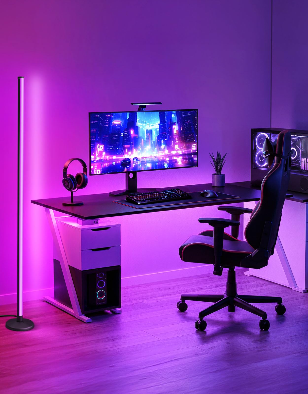OUTON LED Floor Lamp, 24W RGBCW Corner Lamp with 256 Scenes & 16 Million Colours, Smart APP & Remote Control, Music Sync, Dimmable Colour Changing Standing Lamp for Living Room Bedroom Gaming Room