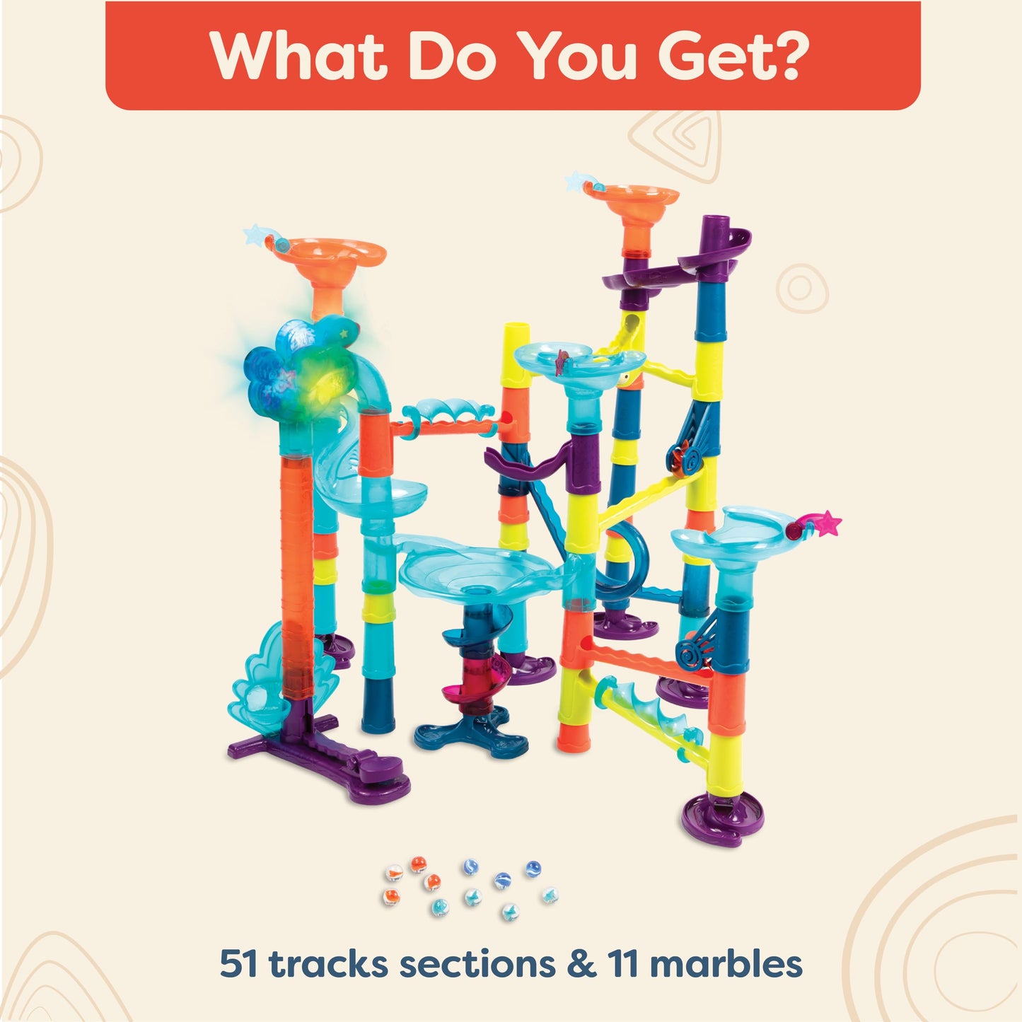 B. toys – Marble Run Toy Set – 62-Piece Interactive STEM Toy Featuring Lights, Sounds, and Modular Track Designs – Enhances Creativity, Early Engineering Skills – Ages 3 and Up