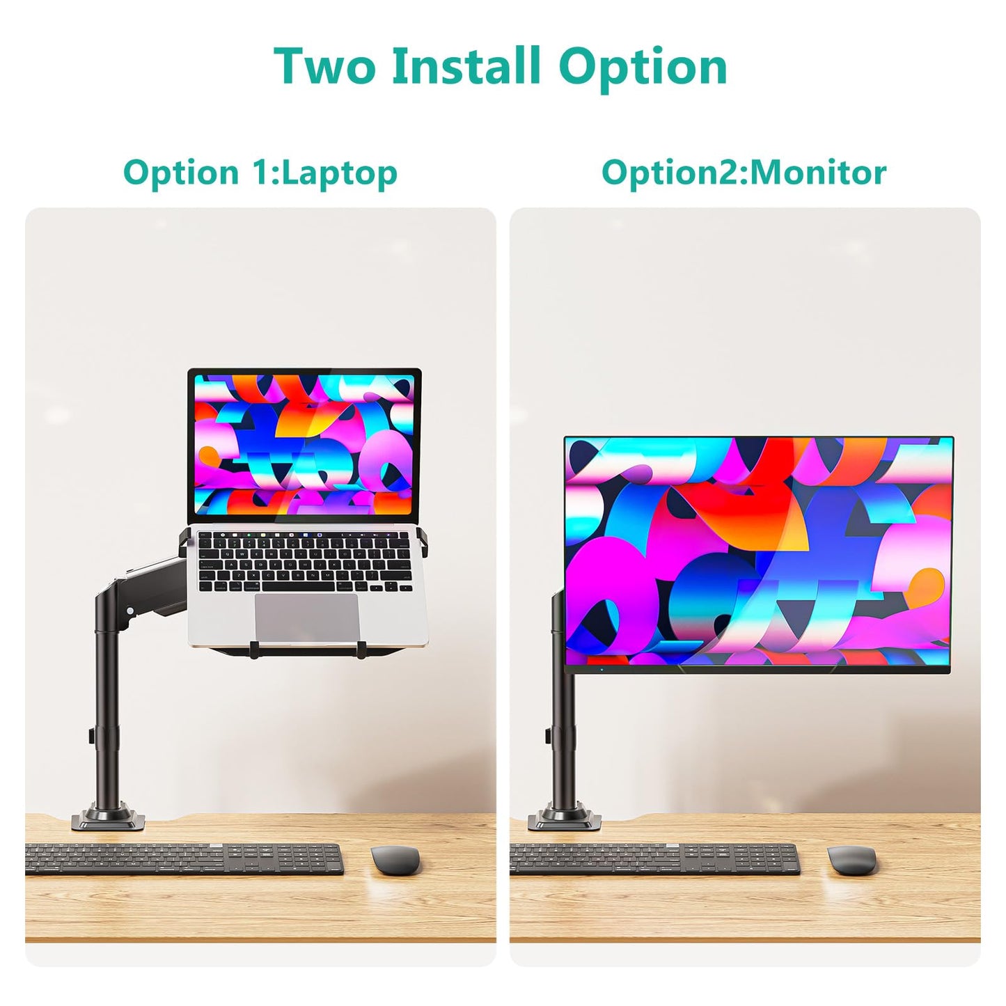 WALI Laptop Tray Desk Mount, Laptop Arm Mount Fits 10-15.6 Inch Notebook, 2-in-1 Gas Spring Monitor Arm for 17-32 Inch Computer Screen, Holds up to 22lbs(GSDM00LP), Black
