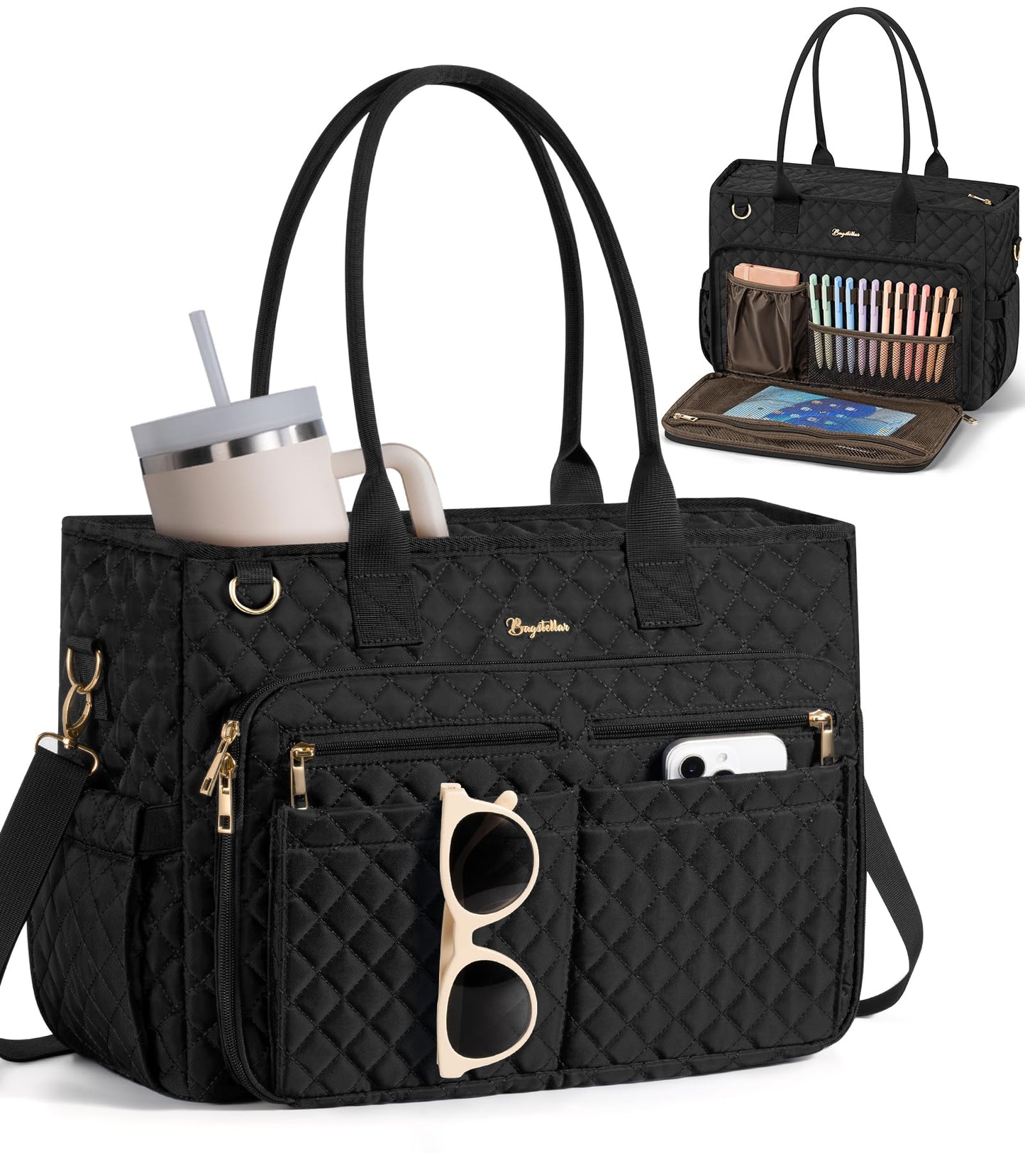 Teacher Tote Bag for Women, 15.6 inch Laptop Work Tote Bag Nurse Bag With Large Cup Holder & Insulated Pocket Professional Computer Handbag Laptop Briefcase for Office, College, Nursing, Travel, Gifts
