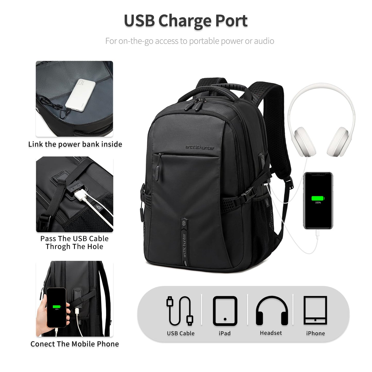 Large Carry on Travel Backpack for Men, 30L Lightweight Compact Laptop Backpack, Anti-Theft & Waterproof, Flight Approved for Business, Work, Commuting, and Weekend Casual Daypack - Black