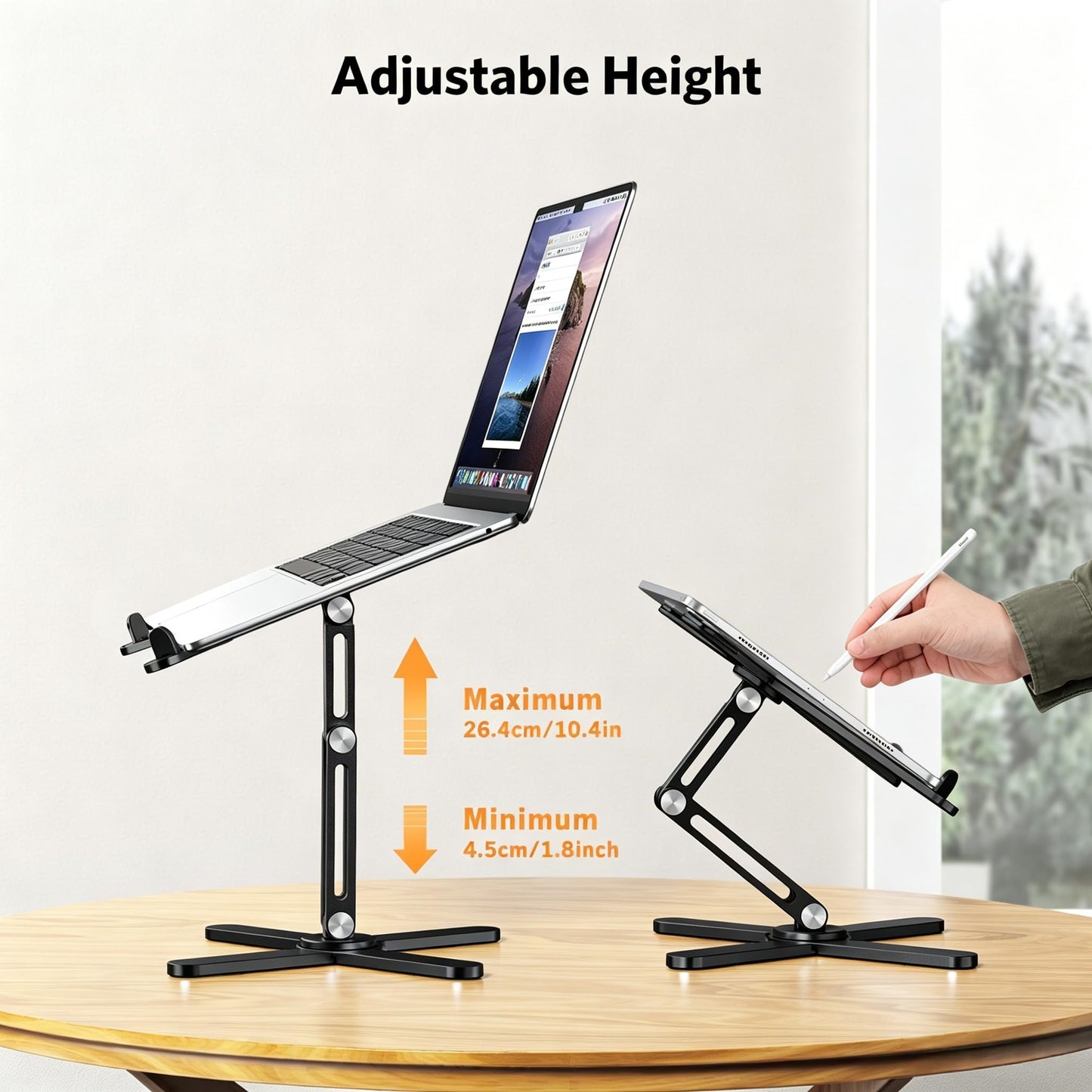 OMOTON Foldable 360 Rotating Laptop Stand for Desk, Adjustable Computer Stand Riser for Collaborative Work, Easy Storage Aluminum Holder Fit for All Laptops up to 16 inches (Black)