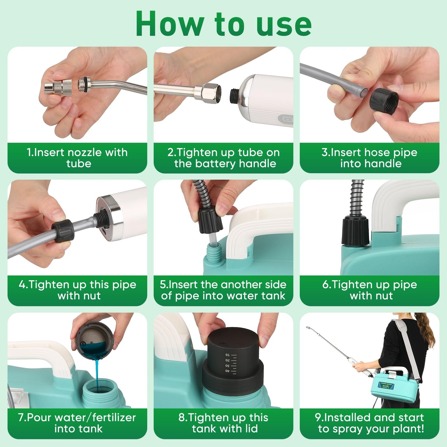 BlumWay Battery Powered Sprayer 1.35 Gallon, Powerful Electric Sprayer with 5 Mist Nozzles, Rechargeable Handle, 4000mAh, Garden Sprayer with Adjustable Shoulder Belt for Lawn/Garden