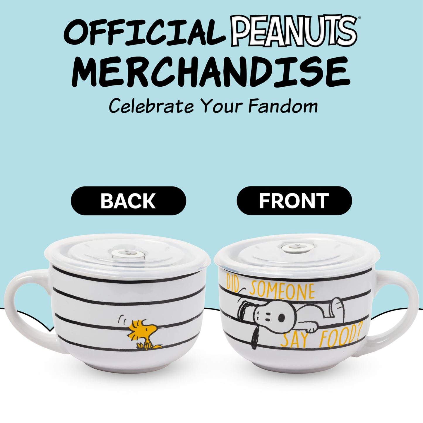 Silver Buffalo Peanuts Snoopy and Woodstock Did Someone Say Food Ceramic Soup Mug with Vented Plastic Lid, 24 Ounces