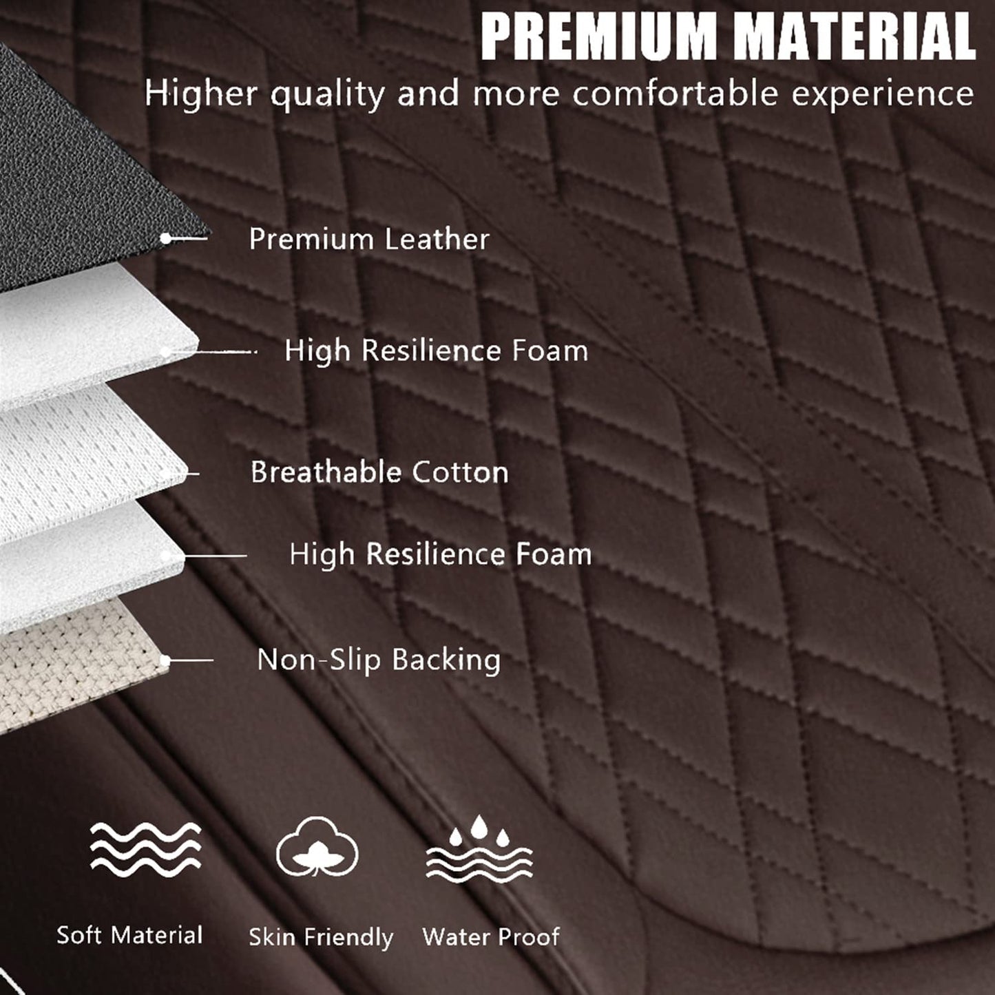 2 Pack Car Seat Cover for Front Car Seat Bottom,Luxury PU Leather Seat Cushion Protector Auto Interior Seat Cover Without Backrest,Full Wrapping Edge Works with Sedan SUV Pickup Minivan (Brown)