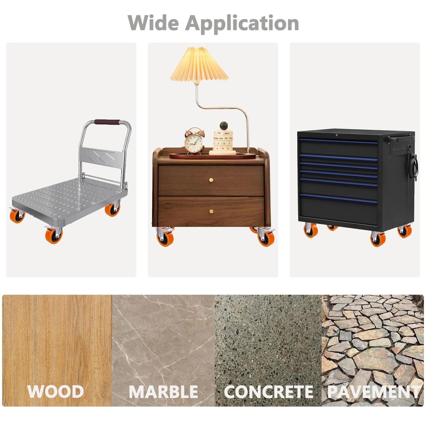 5 Inch Swivel Caster Wheels Set of 4, Heavy Duty Casters with Brake - Load 1800lbs, Polyurethane Locking Casters for Cart, Furniture, Workbench