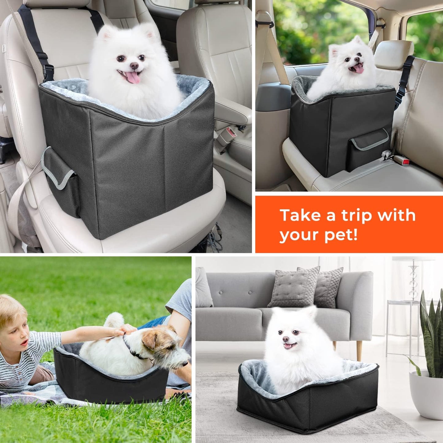 Babenest Dog Booster Car Seat for Small Dogs, Elevated Pet Car Seats with Safety Leash for Pets Under 30Lbs, Washable Lookout Puppy Travel Car Seat with Storage Pocket (S)