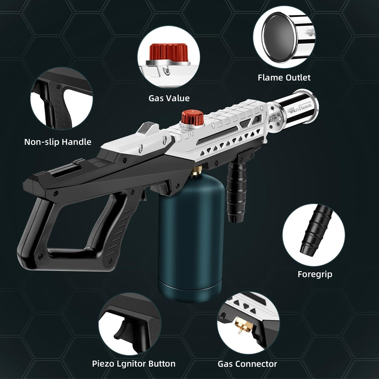 ARTFLAMM Propane Torch Gun, Powerful Grill & Cooking Blow Torch, Propane Torch Head with Igniter, Adjustable Flamethrower for BBQ, Campfire, Gas Welding Equipment(Tank Not Included)