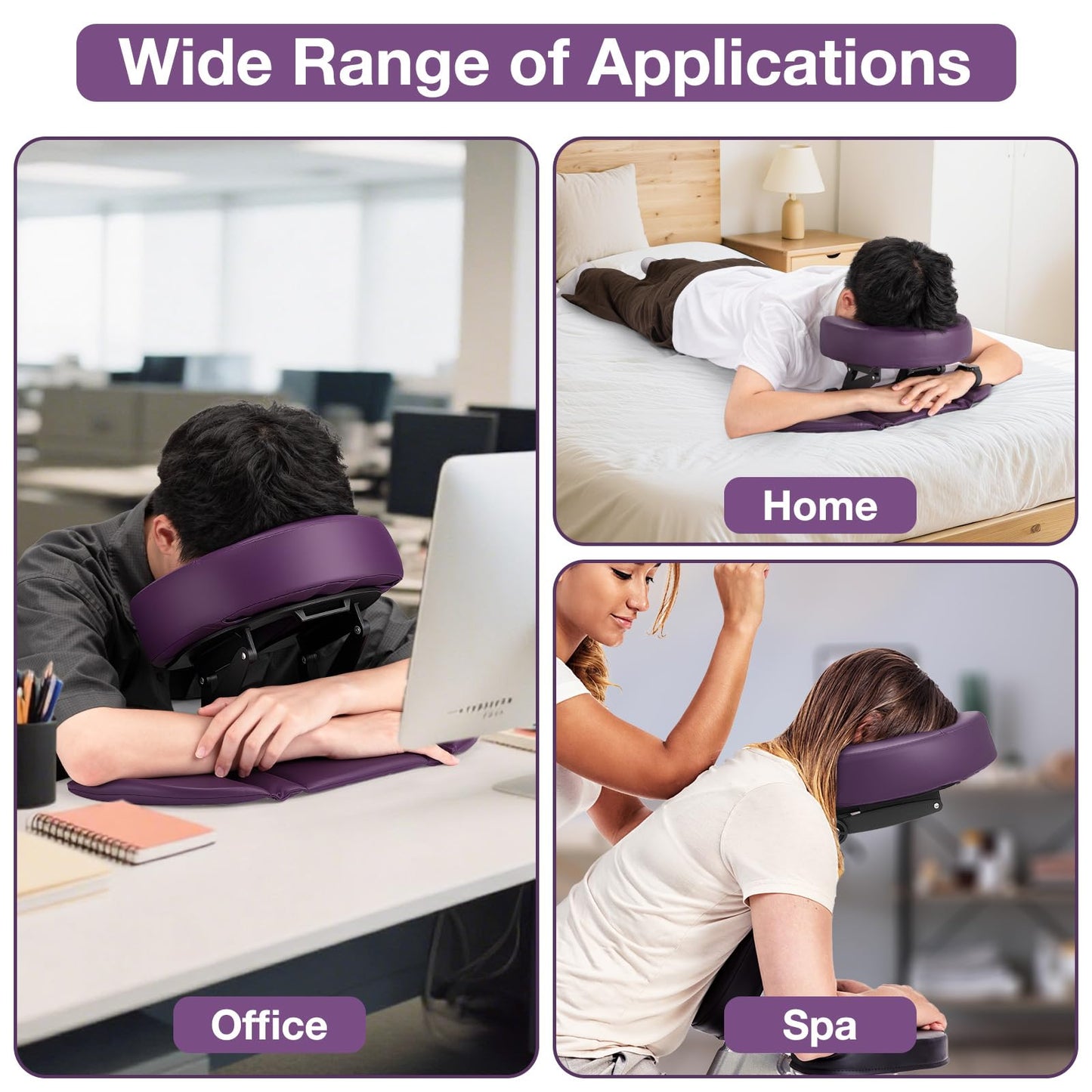 Udefineit Face Down Tabletop Massage Kit, Adjustable Headrest Face Cradle with Hand Rest Pad, Universal Desktop Home Mattress Massage Pillow Cradle, Support & Soft Memory Foam Pillow (Purple)