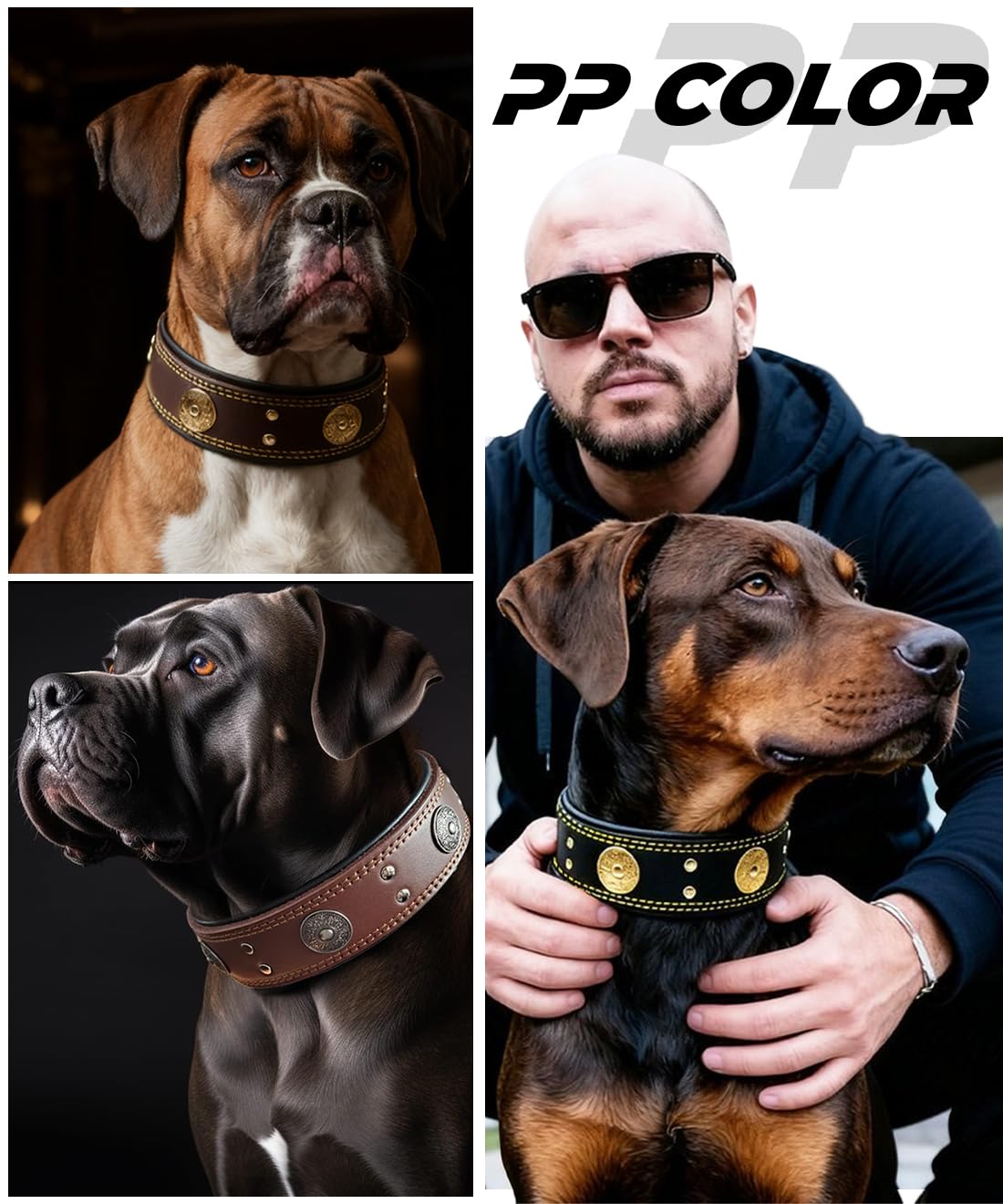 Leather Dog Collar, 2 inches Wide Heavy Duty Genuine Leather Collars, Handmade, Soft, and Luxury, Eye-catching Best Choice for Large and Medium Breed Dogs 21-25 inches