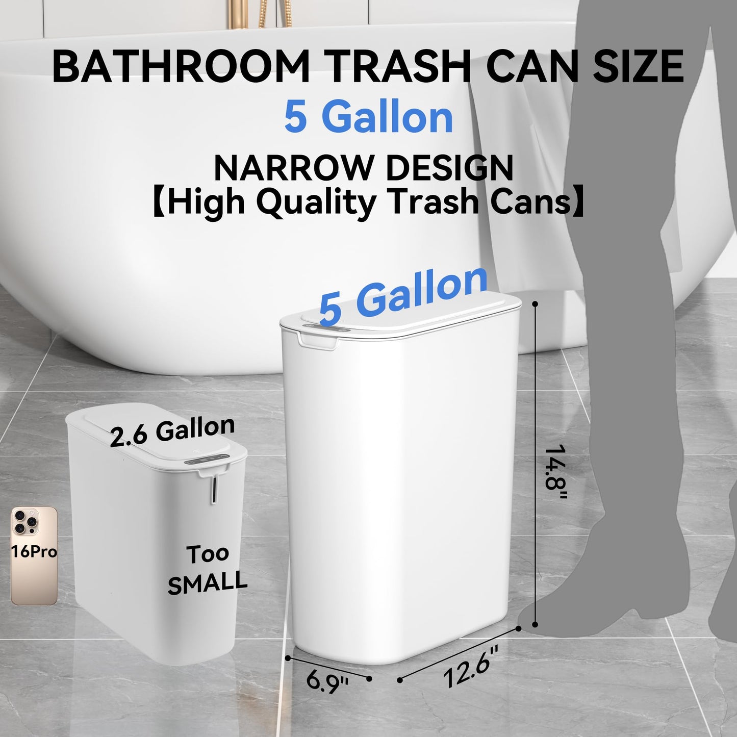 FRESHLIX 5 Gallon Motion Sensor Bathroom Automatic Trash Can with Lid (5 Gallon White)
