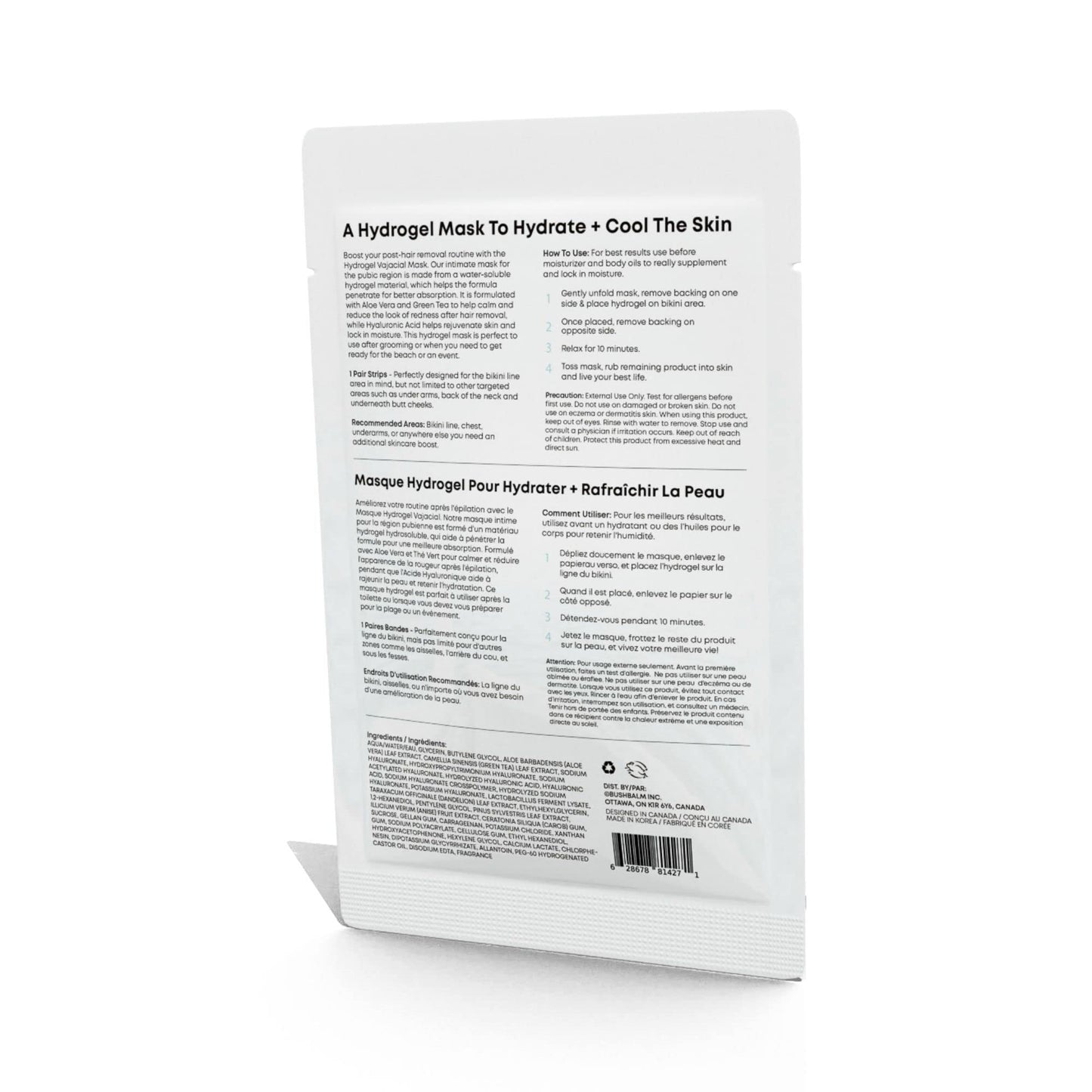 Bushbalm Hydrogel Vajacial Mask - Hydrating Mask with Hyaluronic Acid and Aloe Vera to Cool and Soothe Skin Post-Hair Removal, 3 Full Mask Sets