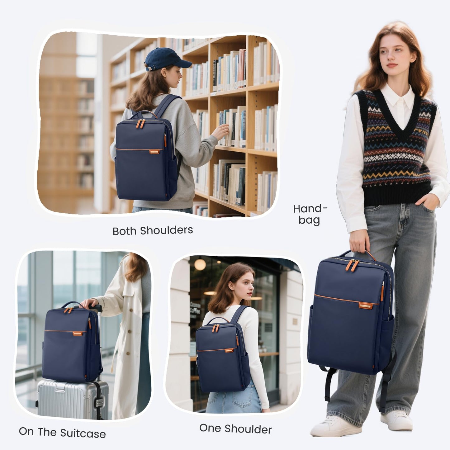 GOLF QUALITY Laptop Backpack for Women, Work Business Traval Computer Backpacks with Laptop Compartment Waterproof Casual Daypack for Travel College,16Inch,Navy Blue