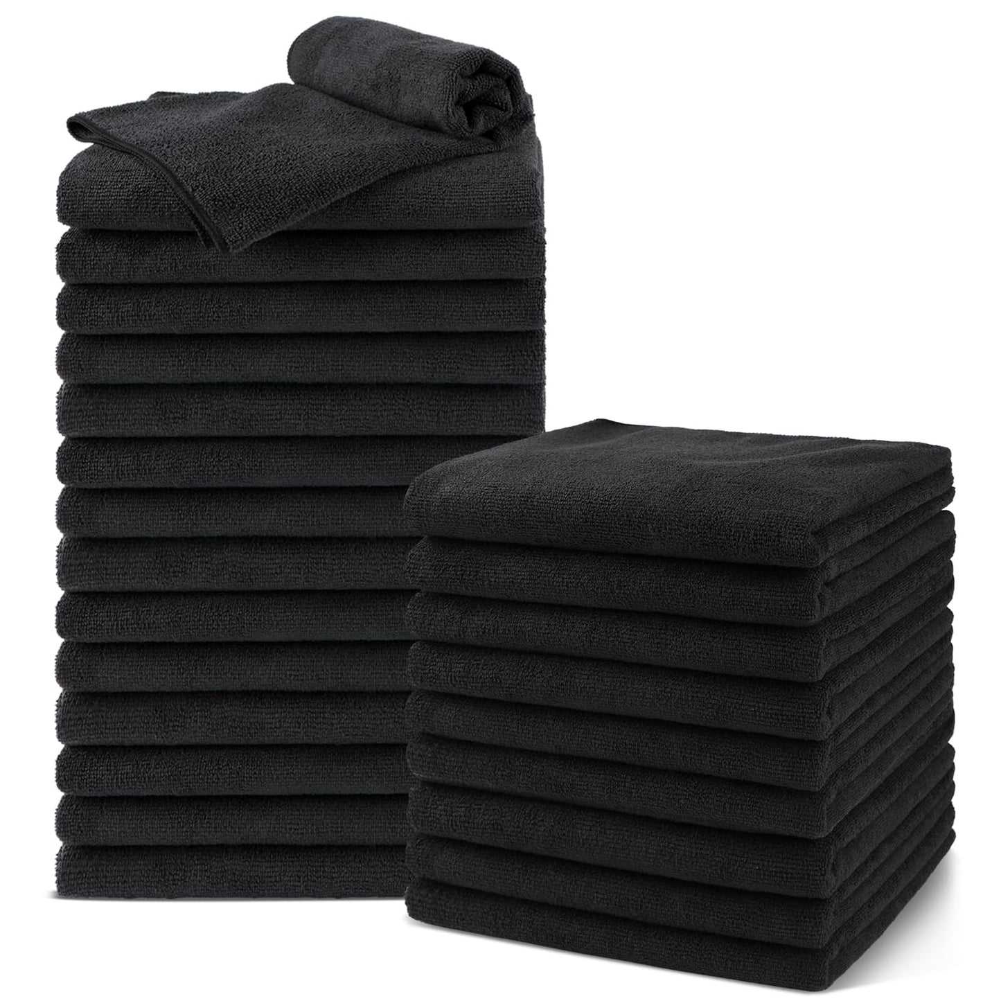 UNIMADE Salon Towels 24 Pack, Microfiber Barber Towels Bulk, (16x29 inches) Hair-Drying Cloth Super Soft Black Hand Cloth for Gym, Bath, Spa Use and Home Beauty Care(Not Bleach Proof)