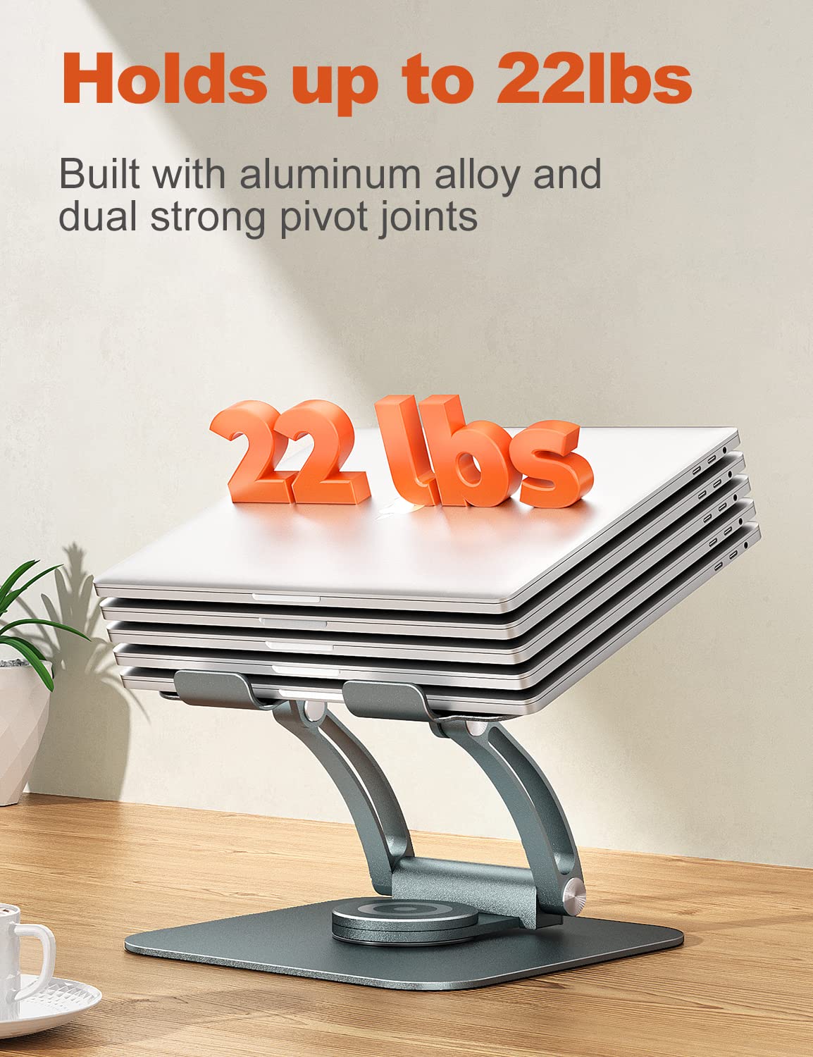 Tounee Swivel Laptop Stand for Desk, Ergonomic Laptop Holder with 360° Rotating Base, Adjustable Computer Stand Laptop Riser Compatible with Air, Pro, All Laptop 10-16"-Gray