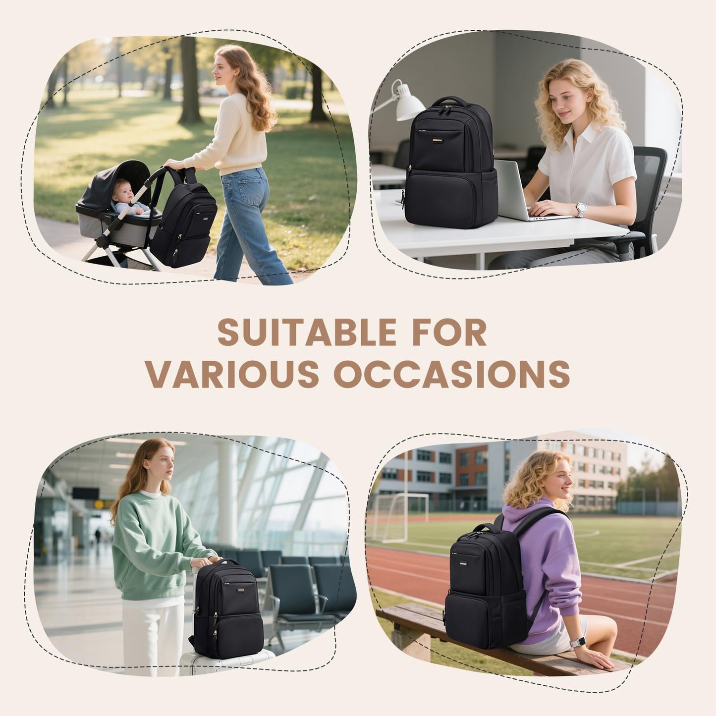 Lunch Backpack 16 Inch Laptop Backpack with Insulated Cooler Lunch Box Food Bag for College Work Camping Picnics (Black)