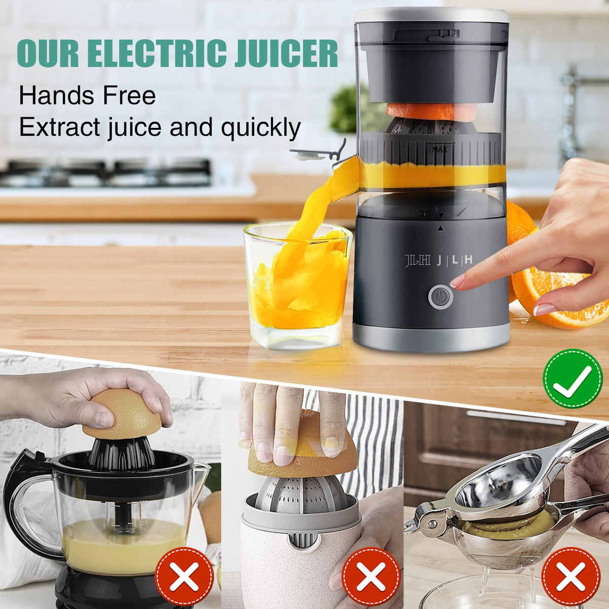 JLH Electric Citrus Juicer, Rechargeable Juicer Machines with USB and Cleaning Brush,portable electric Lemon Squeezer for Orange, Lemon,Lime, Grapefruit, Pomegranate, grapefruit(Grey) (Grey)