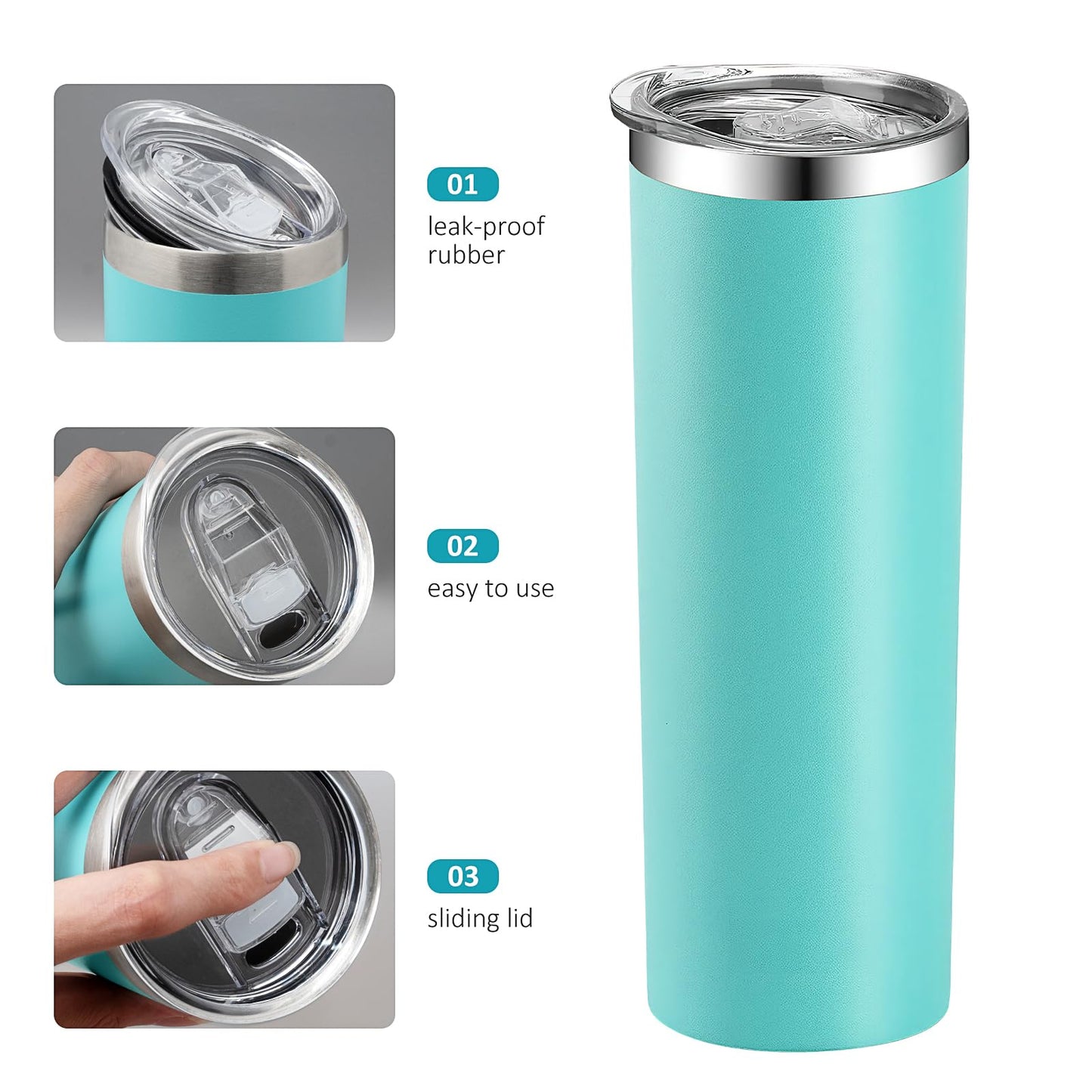 Skinny Tumblers,8 Pcs 20 Oz Stainless Steel Tumbler Bulk with Lids Bulk,Blank Slim Vacuum Insulated Cup Double Layer Water Reusable Travel Coffee Mug for DIY Cold Hot Drinks