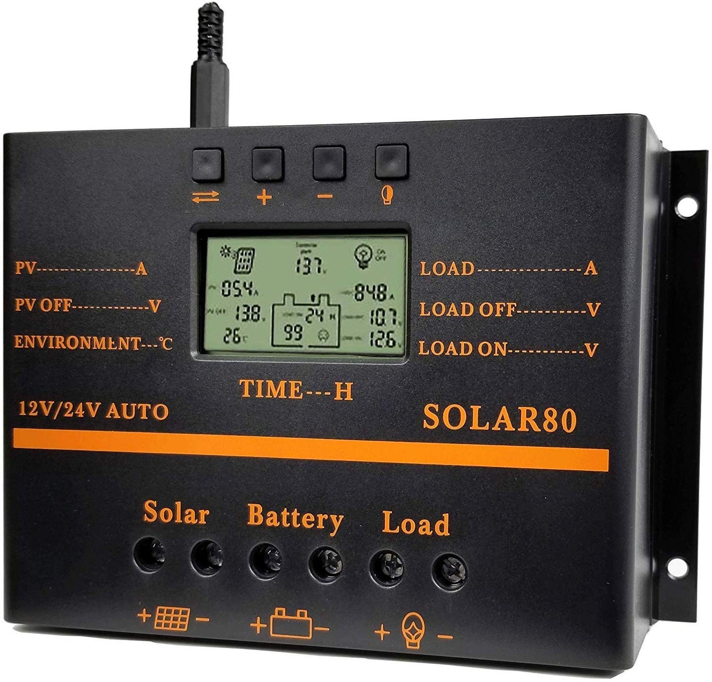 YKYWTRWL Solar Charge Controller 80A PWM 12V/24V 1920W with USB Output, Multi-Circuit Protection, ABS Housing, for Lighting System