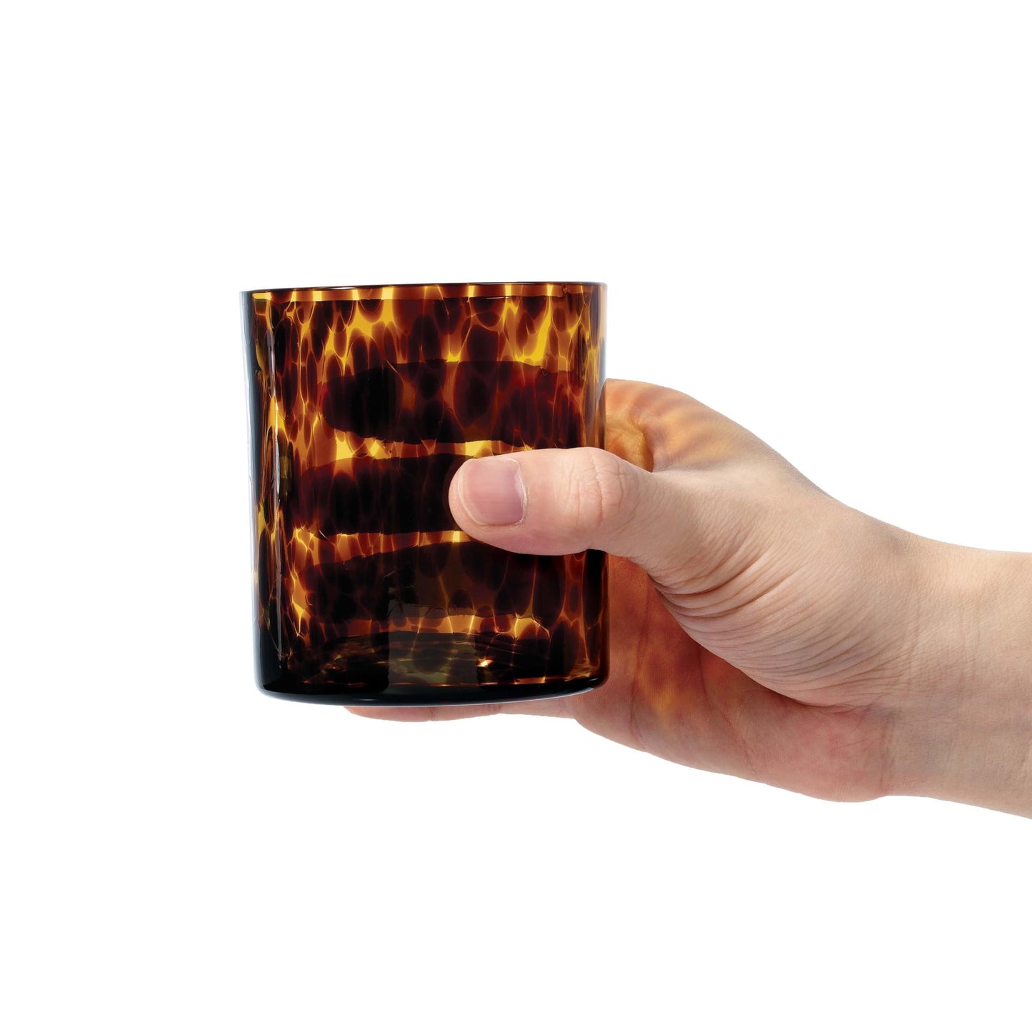 Joseph Sedgh Collection Tortoise Shell DOF Lowball Glass Set of 4 – 10.15 oz Borosilicate Whiskey & Cocktail Glasses – Stylish, Lead-Free, Dishwasher Safe – Gift Box Included
