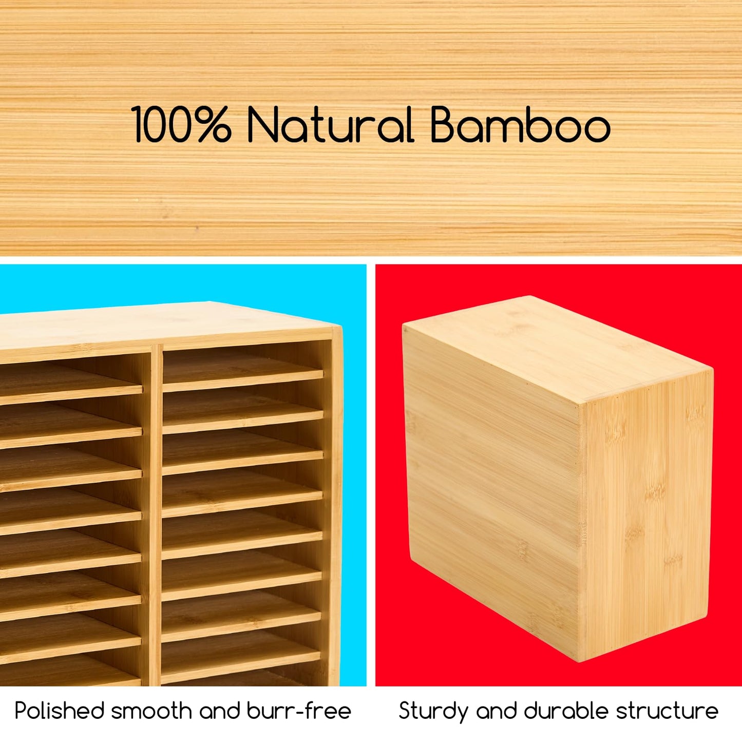 MEEDEN Bamboo Marker Storage Organizer : Desktop Storage Holder for 224 Markers, Pens, Pencils - Large Art Stationary Organizer Rack with 32 Compartments for Desk, Home, Classroom, Office