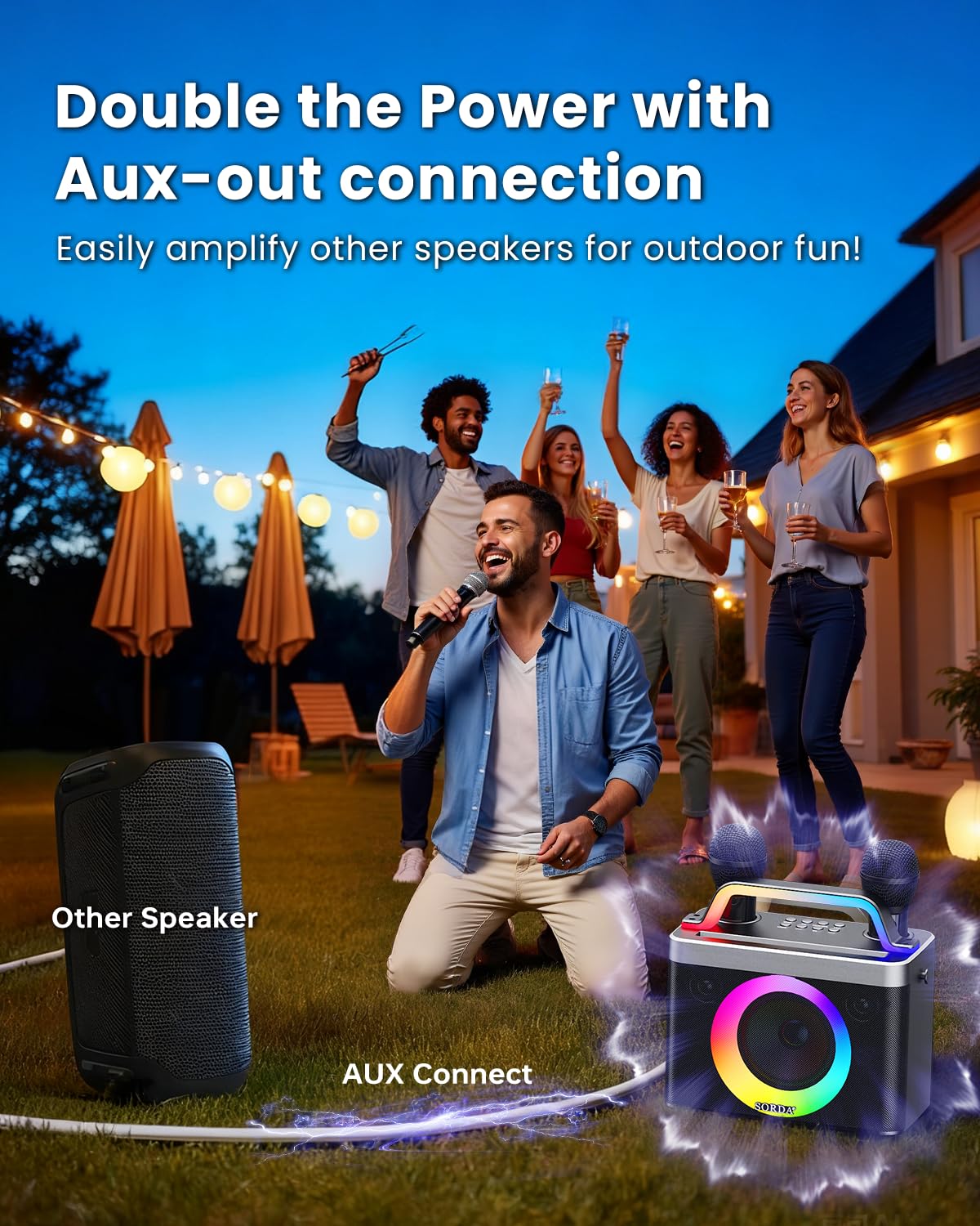 SORDA Portable Bluetooth Karaoke Machine for Adults & Kids - 2 Wireless Microphones, Shoulder Strap, Fun Voice Change, Support USB/AUX, for Outdoor Events Party Gifts (518)