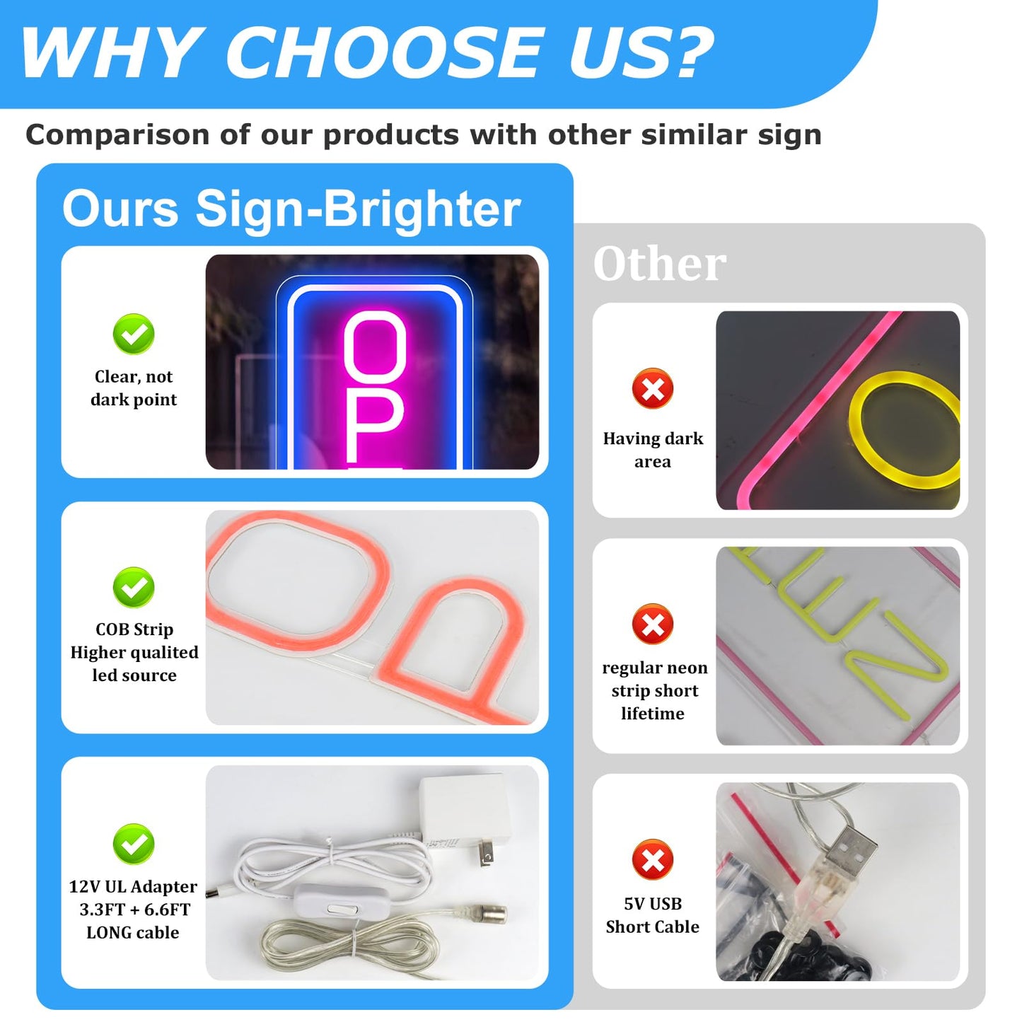 Neon Open Signs for Business, 16''x 9'' LED Open Sign, Super Bright Neon Sign (Blue&Pink), with ON/OFF Switch & Adapter, Neon Light Sign for Window Party Wall Bars Coffee Salon Club Shop, Vertical