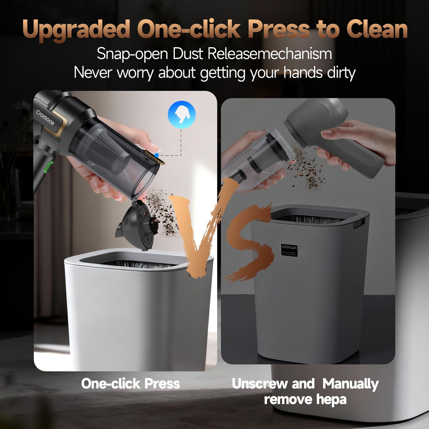 Car Vacuum Cleaner Cordless Powerful, 24000PA Handheld Vacuum Portable, Mini Vacuum with 3 Modes, LED Display, One-Click Empty, Rechargeable Duster/Blower/Pump Hand Vacuum for Car, Home,Office