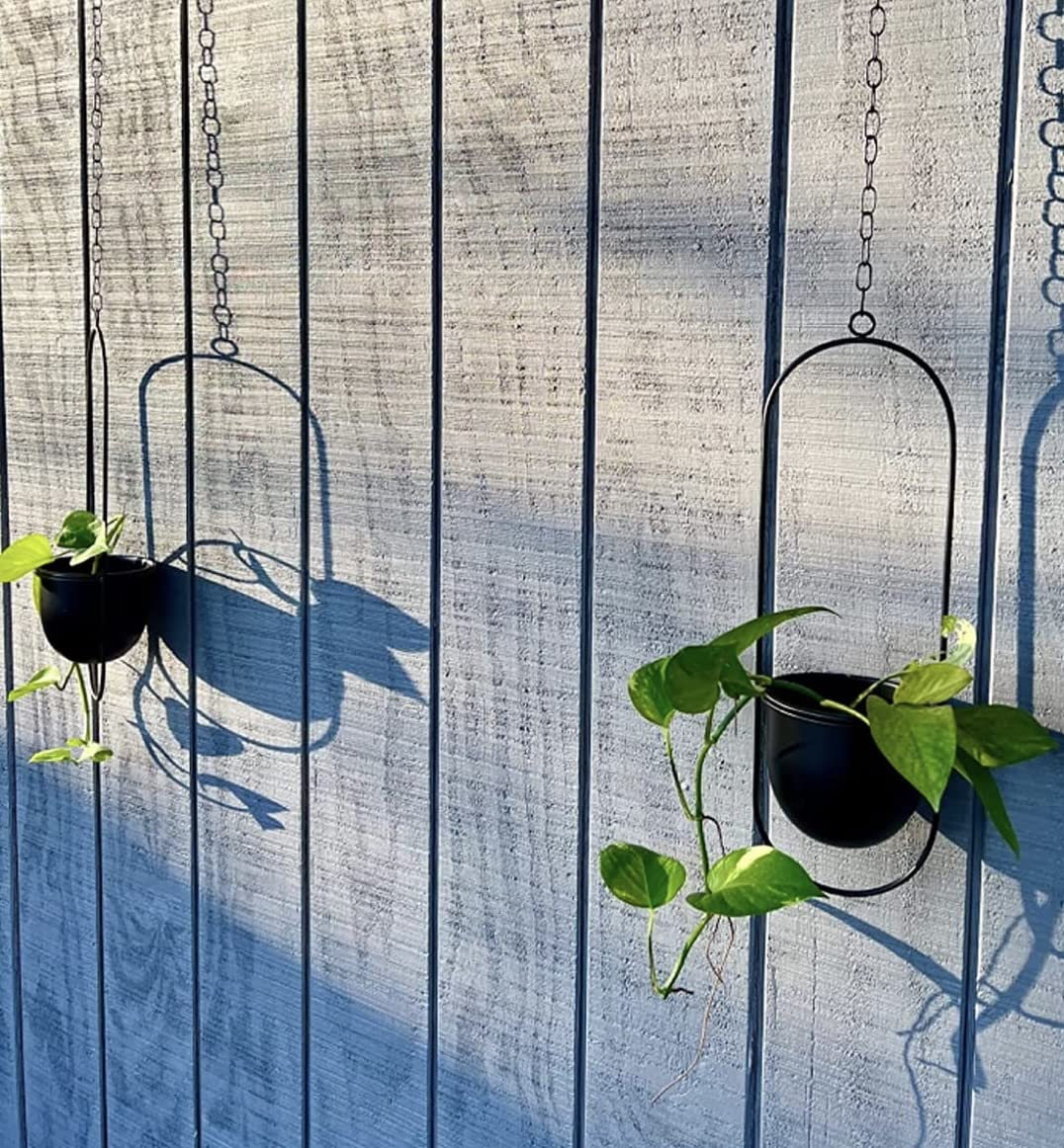 2 Pack Eco Joy Boho Metal Hanging Planters with 6" Pot (Detachable) + Hook | Hanging Planters Indoor, Modern Wall & Ceiling Planters, Mid Century Planter for Indoor & Outdoor, NO Plant incld…