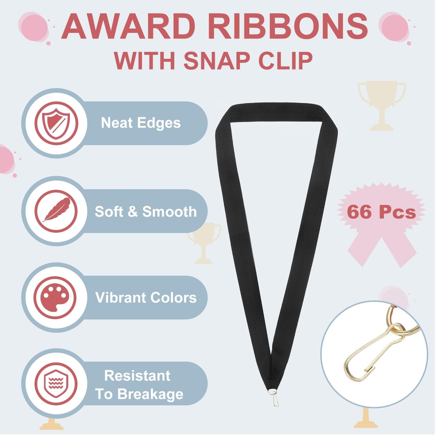 PATIKIL Award Neck Ribbons with Snap Clips, 66 Pack Polyester Medal Lanyards Blank Award Ribbon for Competitions Achievement Sports Party, Black