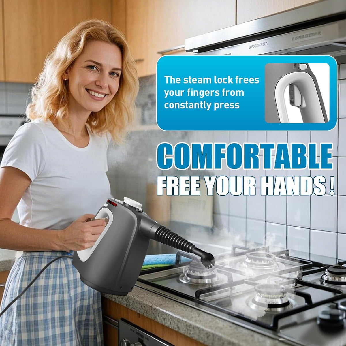 Pressurized Handheld Steam Cleaner with 16 PCS Accessories&Safety Lock, Multi-Purpose Steamer for Cleaning, Portable Steam Cleaner for Home,Car,Grout,Furniture,Bathroom,Kitchen,Tiles&Couch