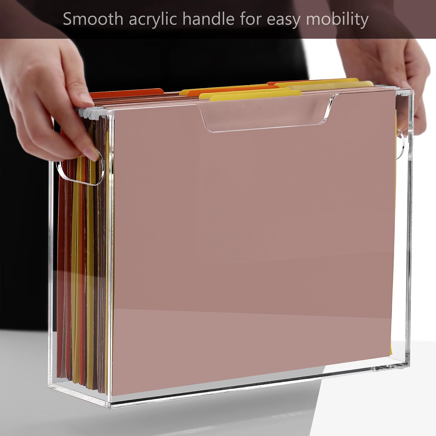 DINGHUO Hanging File Folder Organizer, Letter Size Hanging File Folder Holder, Acrylic File Crate Clear Portable Storage Box for Desk, Office, Home, School - 1 Pack