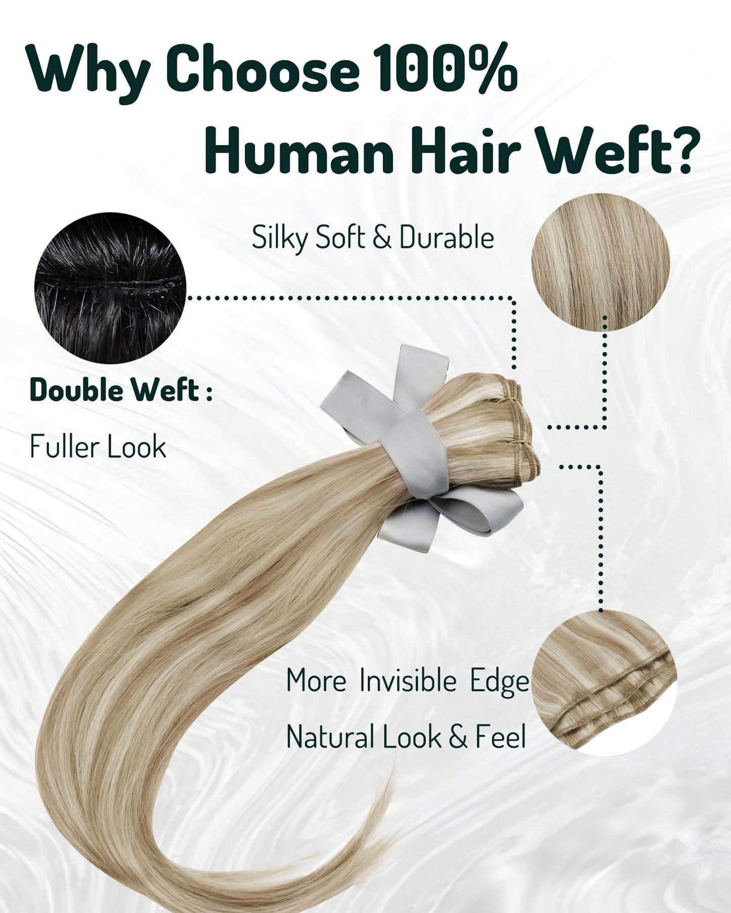 RUNATURE Sew in Hair Extensions Human Hair Highlight Weft Hair Extensions Real Human Hair Ash Brown with Platinum Blonde Weft Human Hair Bundles for Women 16 Inch 100g