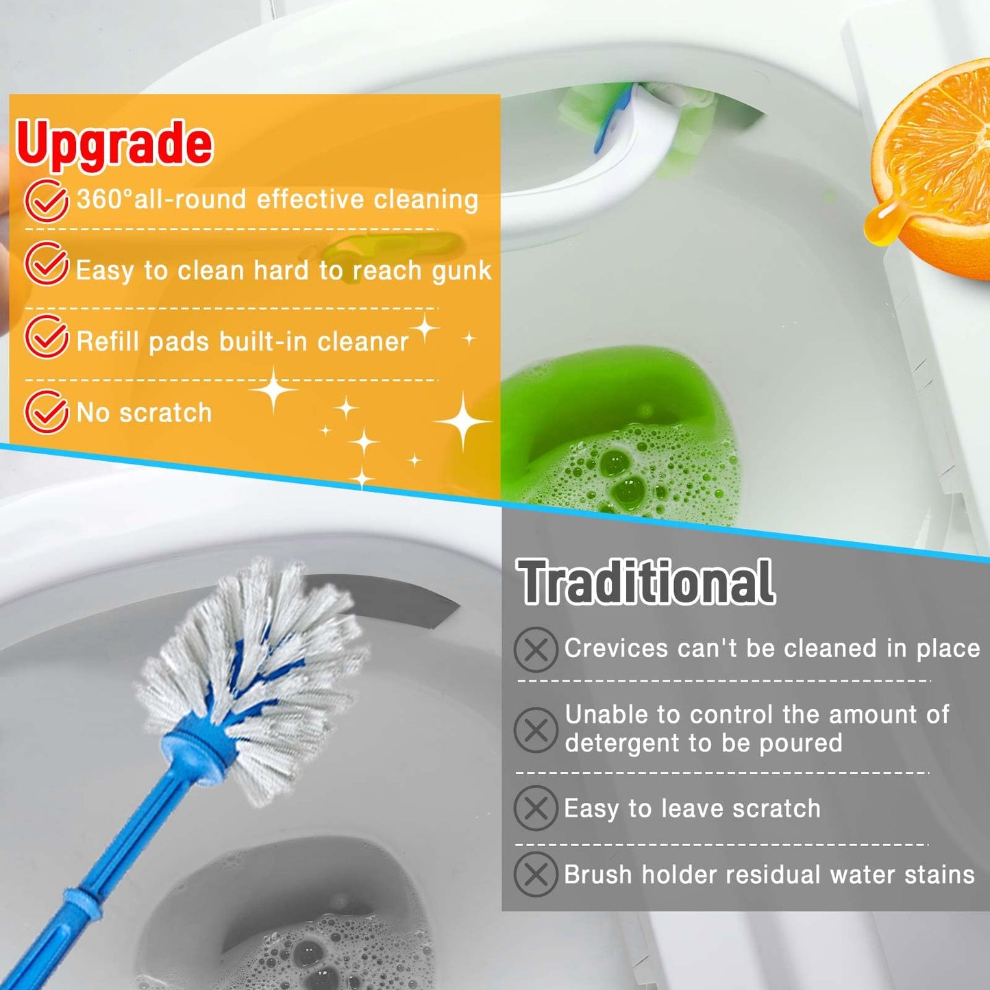 CARZEXSUC Toilet Cleaner Refill Pads Citrus Scent Enhanced Odor Control 72 Count Toilet Scrubber Refill Clean Stains Disposable Toilet Brush Refill for Toilet and Bathroom