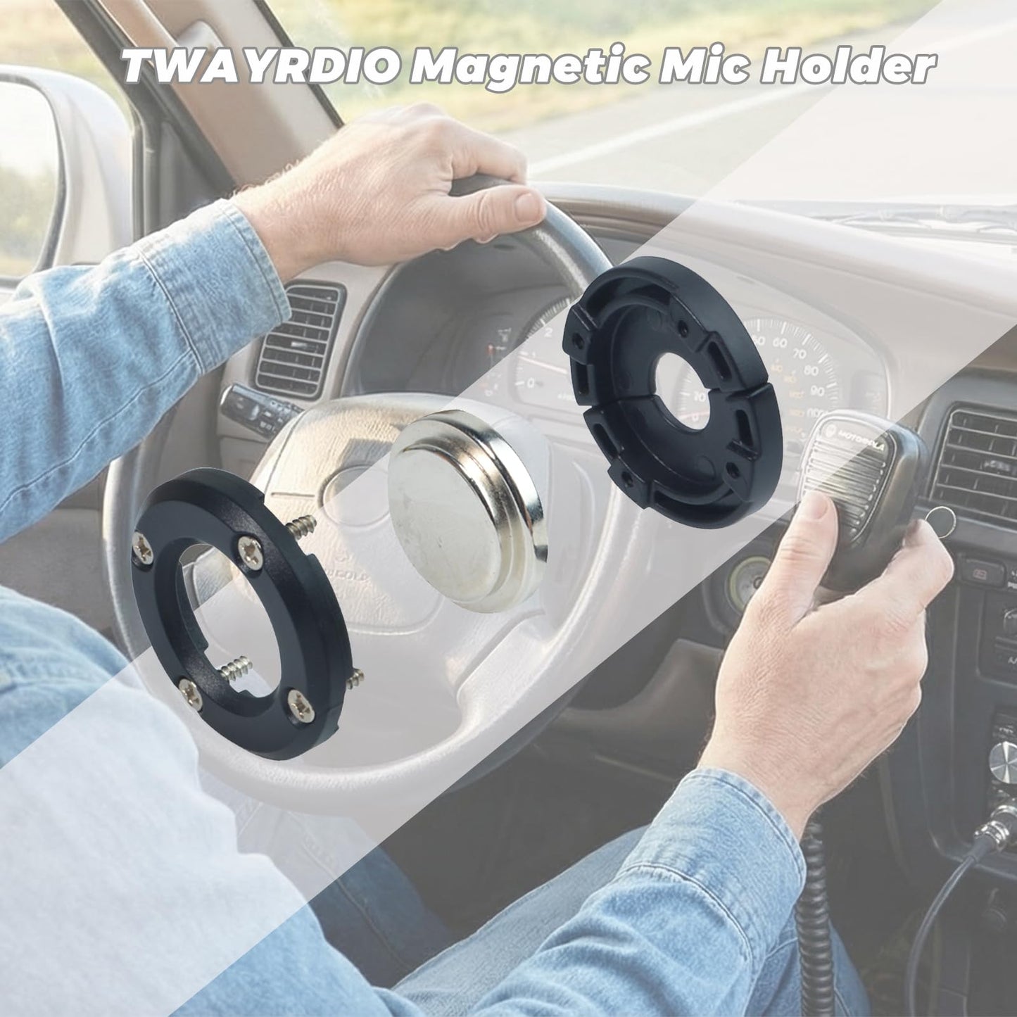 TWAYRDIO Magnetic Radio Mic Holder 2-Pack, Mobile Microphone Magnet Mount, CB Mic Hanger, for Motorola Kenwood Mics, Mounting Solutions for Car Truck Dash Board