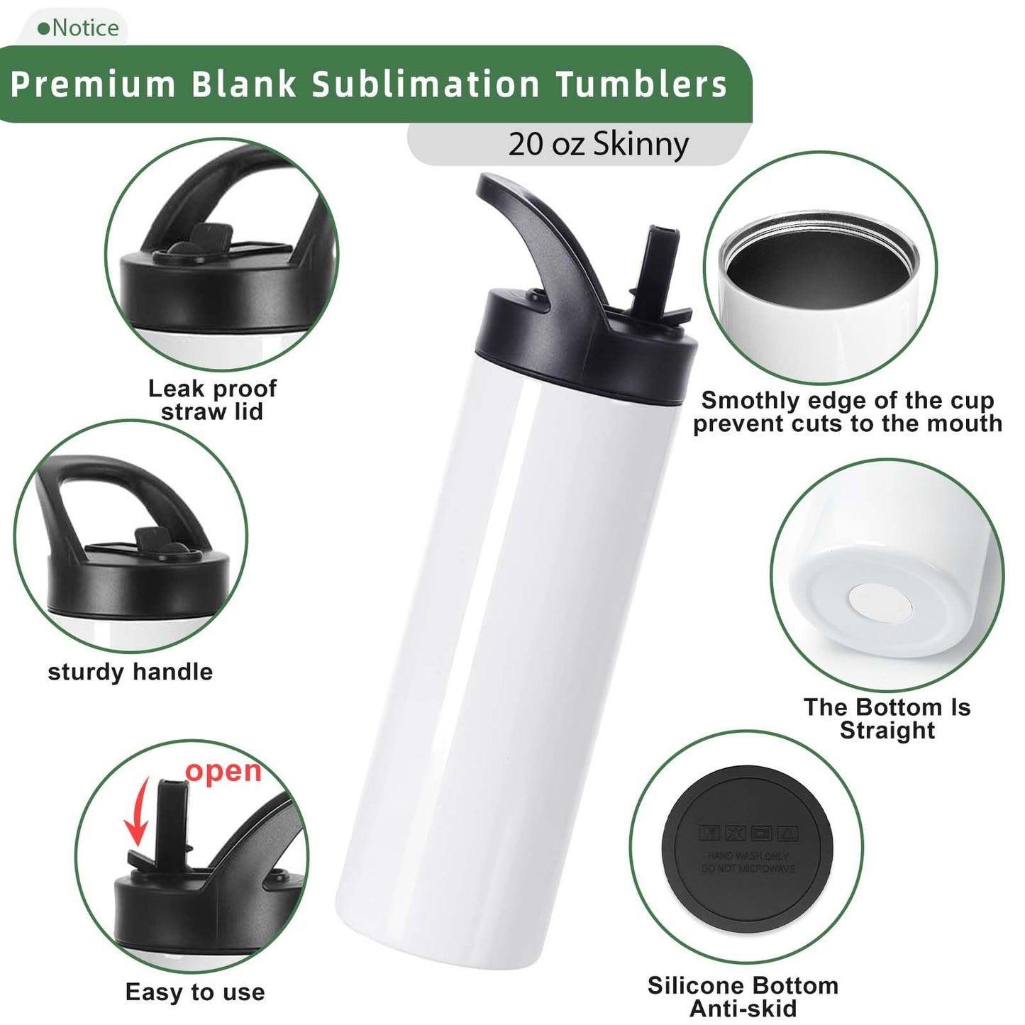 20oz Sublimation Cup Set for Cup Heat Press Machine, Cafultgo 8-Pack with Lid & Straw, Double Wall Insulated, Great for Travel & Outdoor (8)