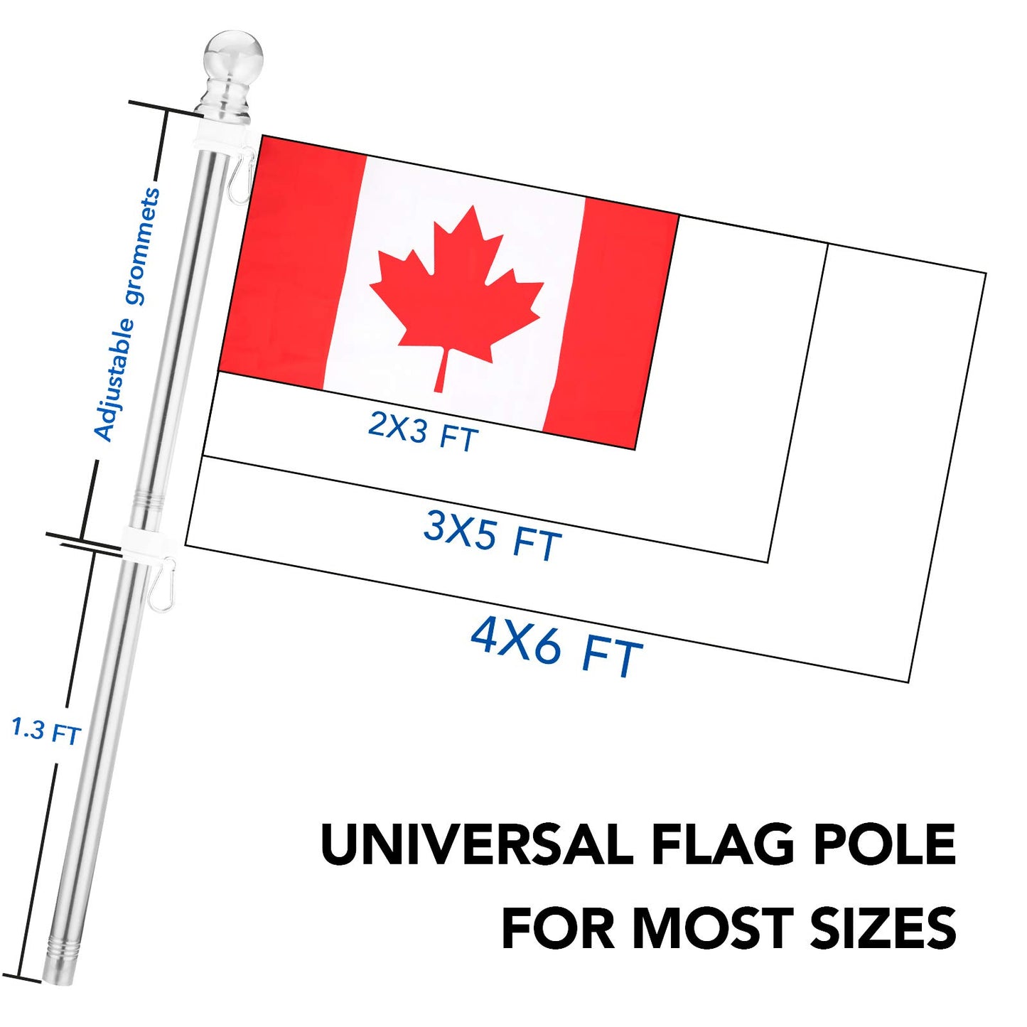 Yeesun Flag Pole,6FT Canada Flagpole with Mounting Bracket and 3’ x 5’ Canada Flag for House Porch & Outdoor Use,360° Tangle Resistant Technology and Wall Mount Flag Pole Kit (Silver)