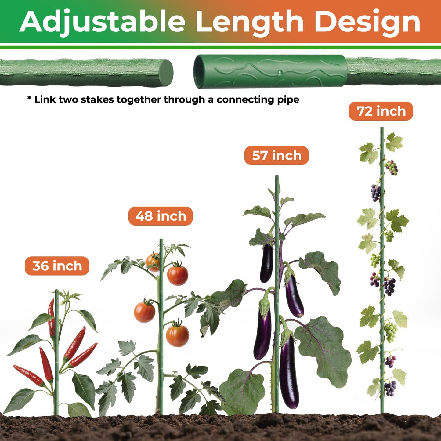 Garden Stake Kit 100 Pack Plastic Coated Metal Stick with 50 Connector 40 Rotatable Clips for Indoor Outdoor Plant Tomato Flower (100)