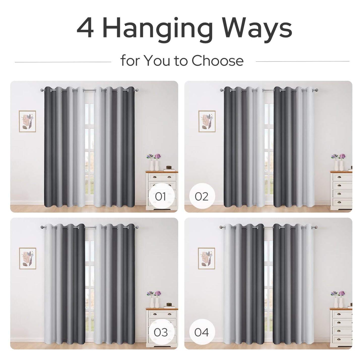 HOMEIDEAS Gray Grey Ombre Blackout Curtains, 52 X 84 Inch Length Gradient Color Room Darkening Curtains with Grommet Thermal Insulated Window Curtains & Drapes for Living Room, Bedroom, 2 Panels