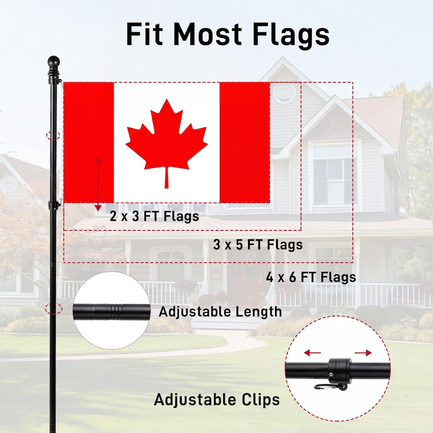 SEEKNEW Black Flag Pole for Outside House, 6 FT Stainless Steel No Tangle Spinning Residential Flagpoles & Two-Position Flag Pole Holder Brackets Mounting for Outdoor Flags for Porch(Without Flag)